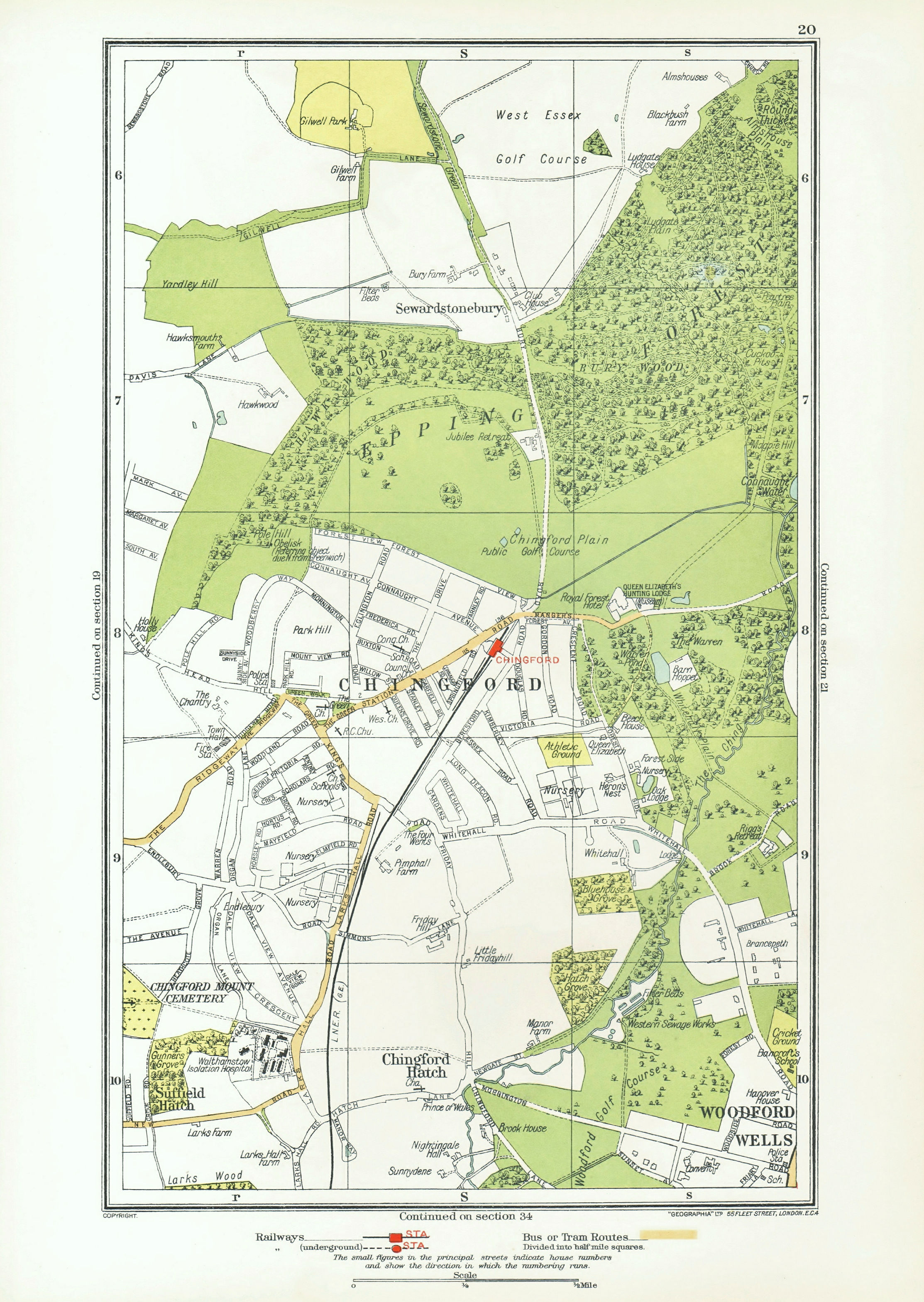 Associate Product CHINGFORD. Woodford Wells Epping Forest Sewardstonebury Suffield Hatch 1933 map