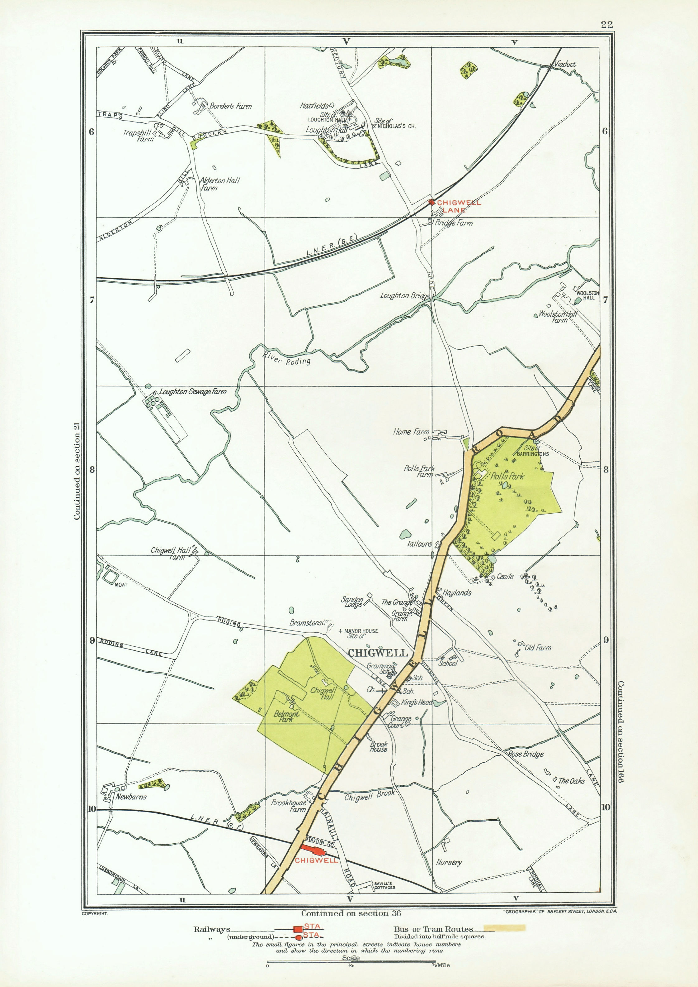 Associate Product ESSEX. Chigwell Loughton Debden Patch Park River Roding 1933 old vintage map