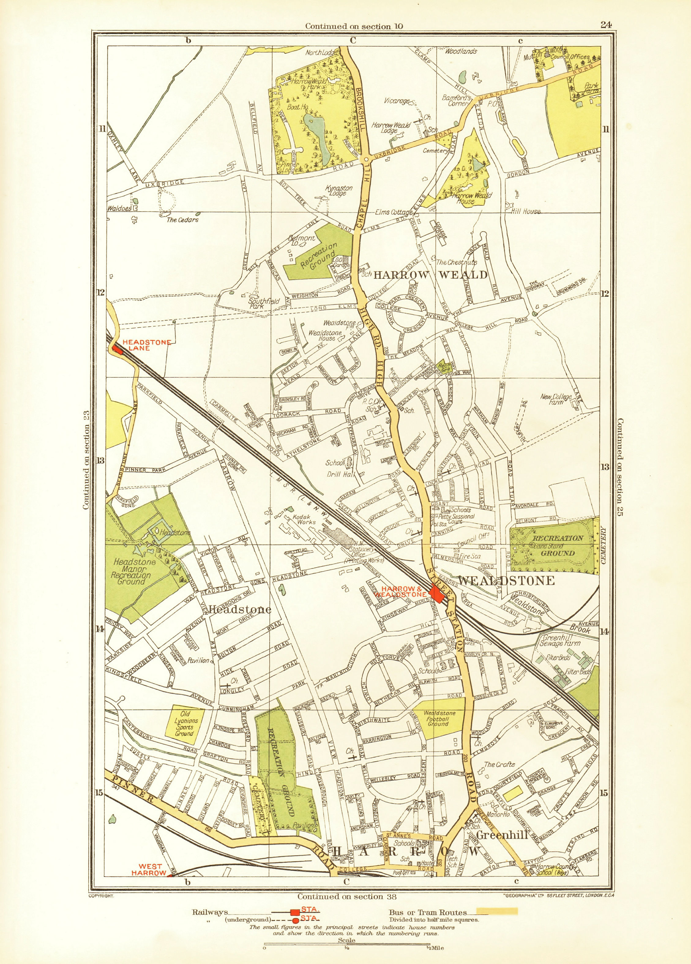 Associate Product HARROW. Stanmore Wealdstone Greenhill Weald Headstone Lane 1933 old map