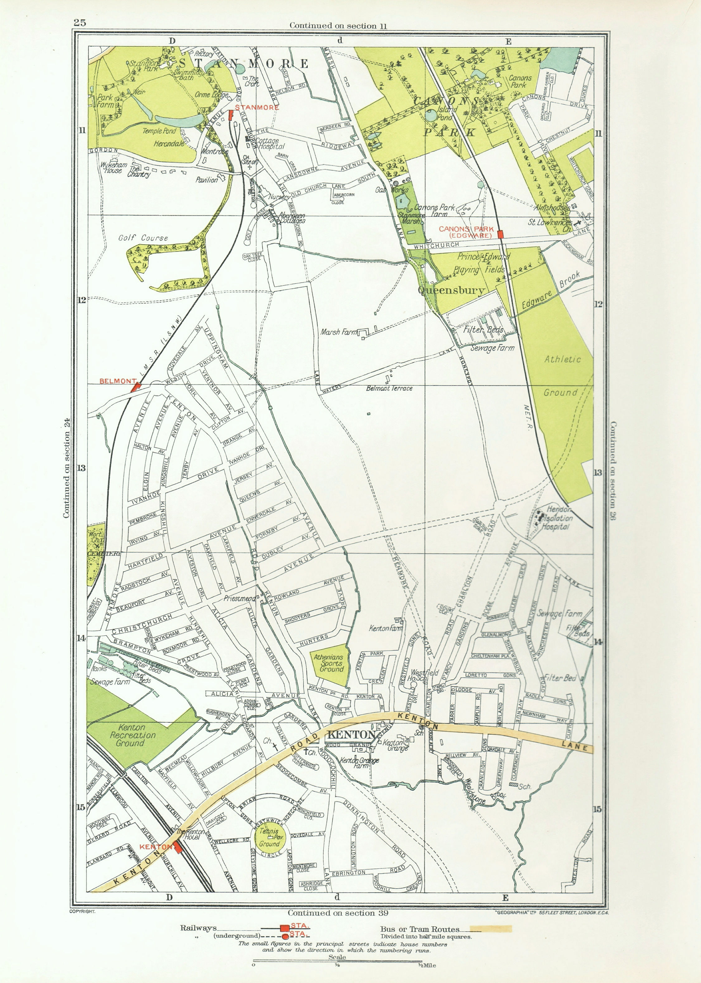 Associate Product KENTON. Belmont Stanmore Canons Park Edgware 1933 old vintage map plan chart