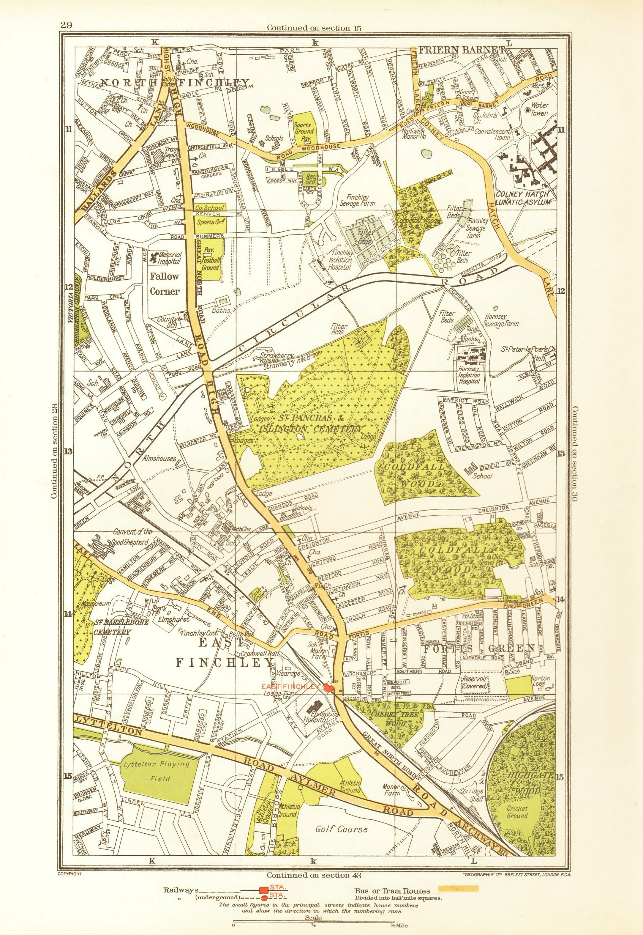 Associate Product FINCHLEY. Fortis Green Friern Barnet Muswell Hill Fallow Corner 1933 old map