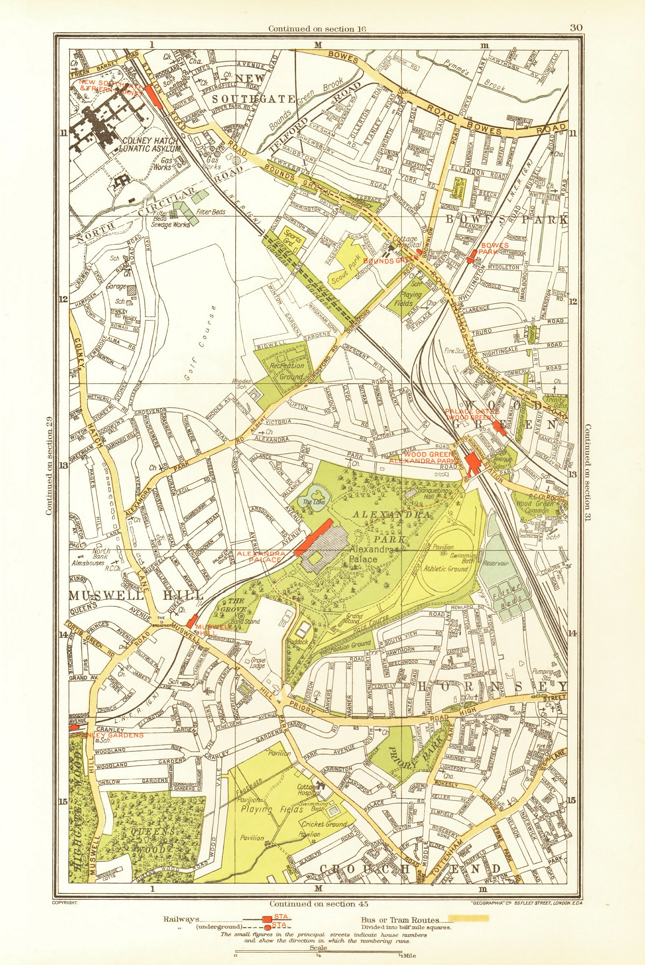Associate Product MUSWELL HILL. Alexandra Palace Hornsey Wood Green New Southgate 1933 old map