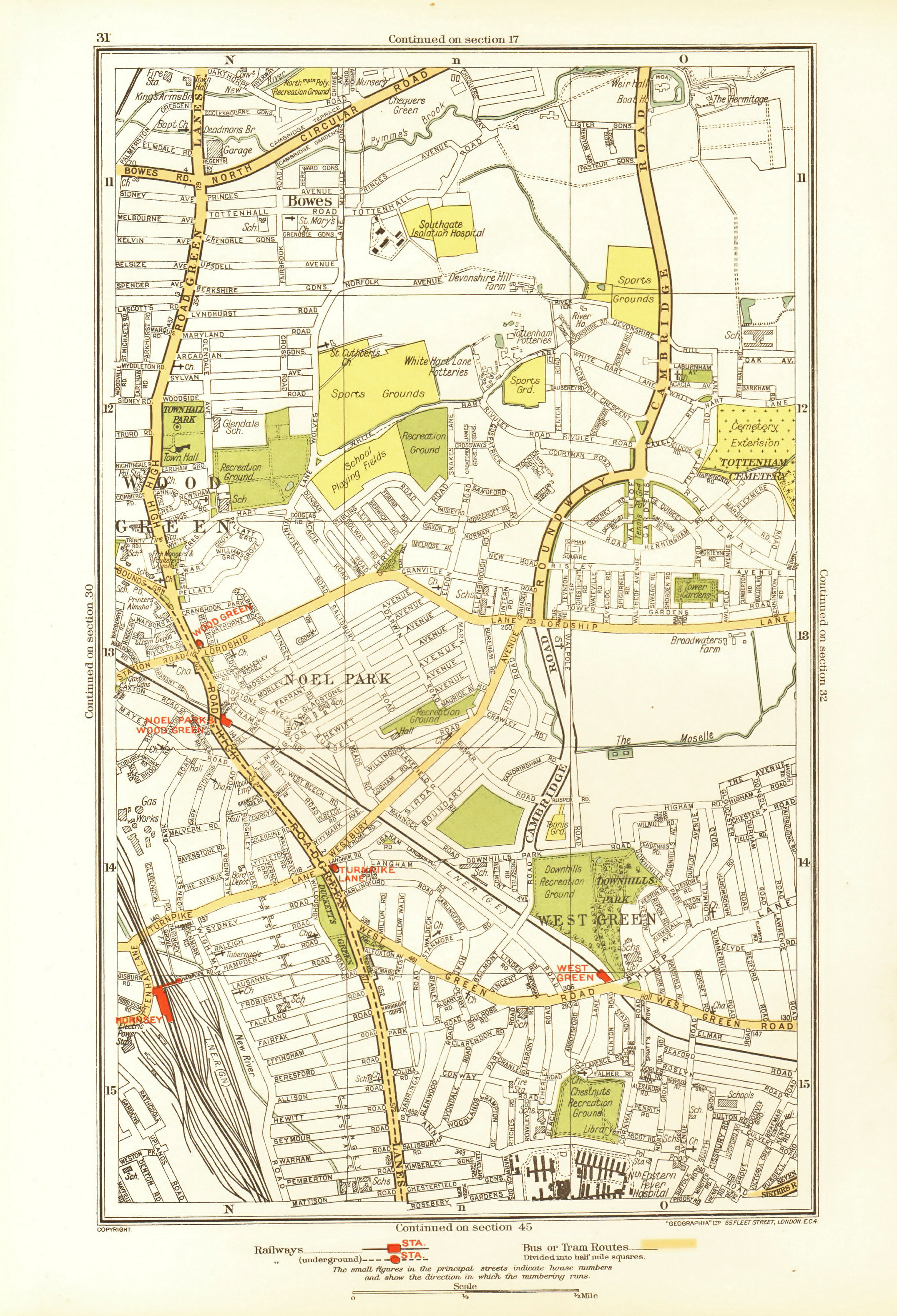 Associate Product WOOD GREEN. Tottenham Bowes Noel Park West Green Turnpike Lane 1933 old map