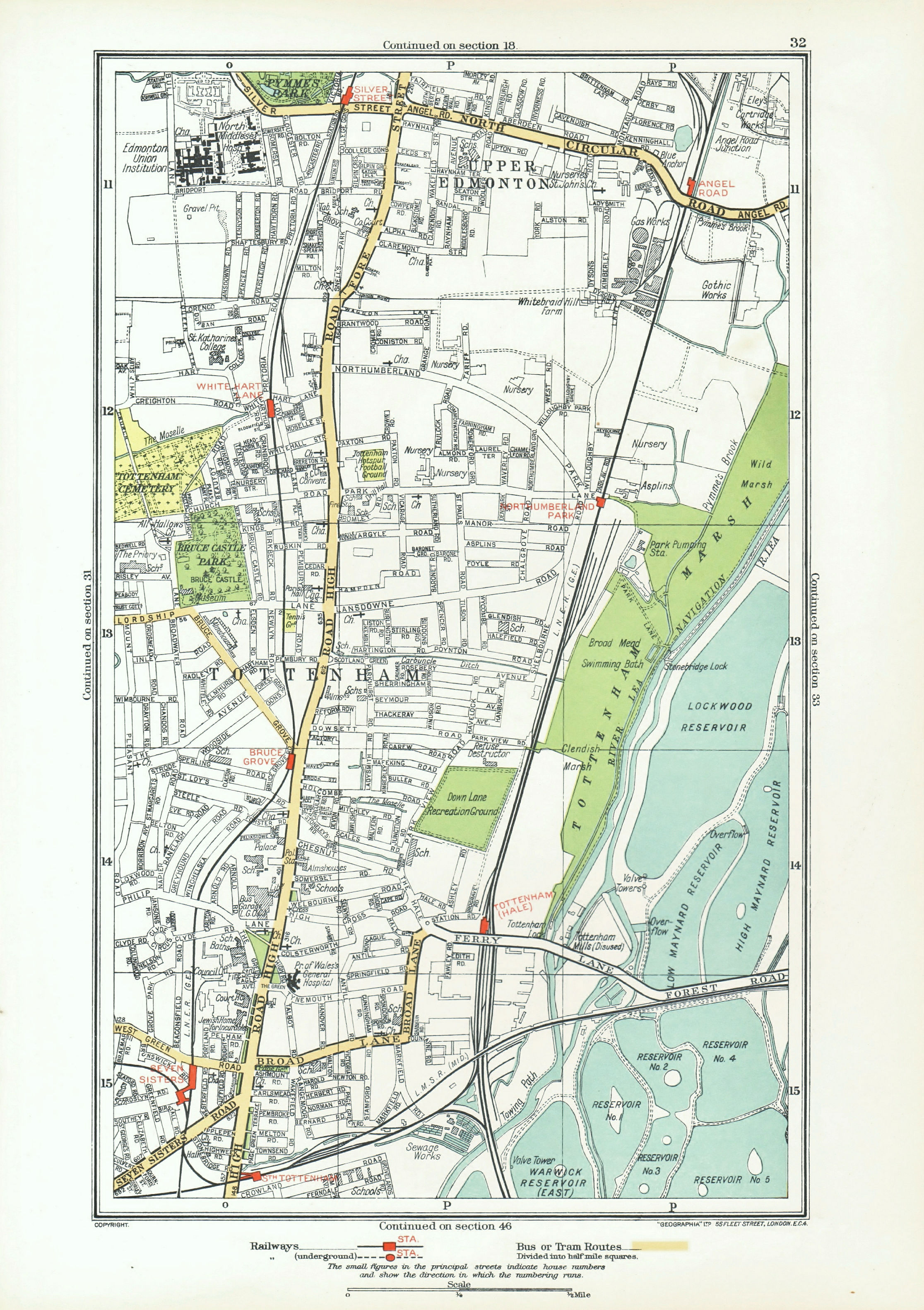 Associate Product TOTTENHAM. Upper Edmonton White Hart Lane Seven Sisters Angel Road 1933 map