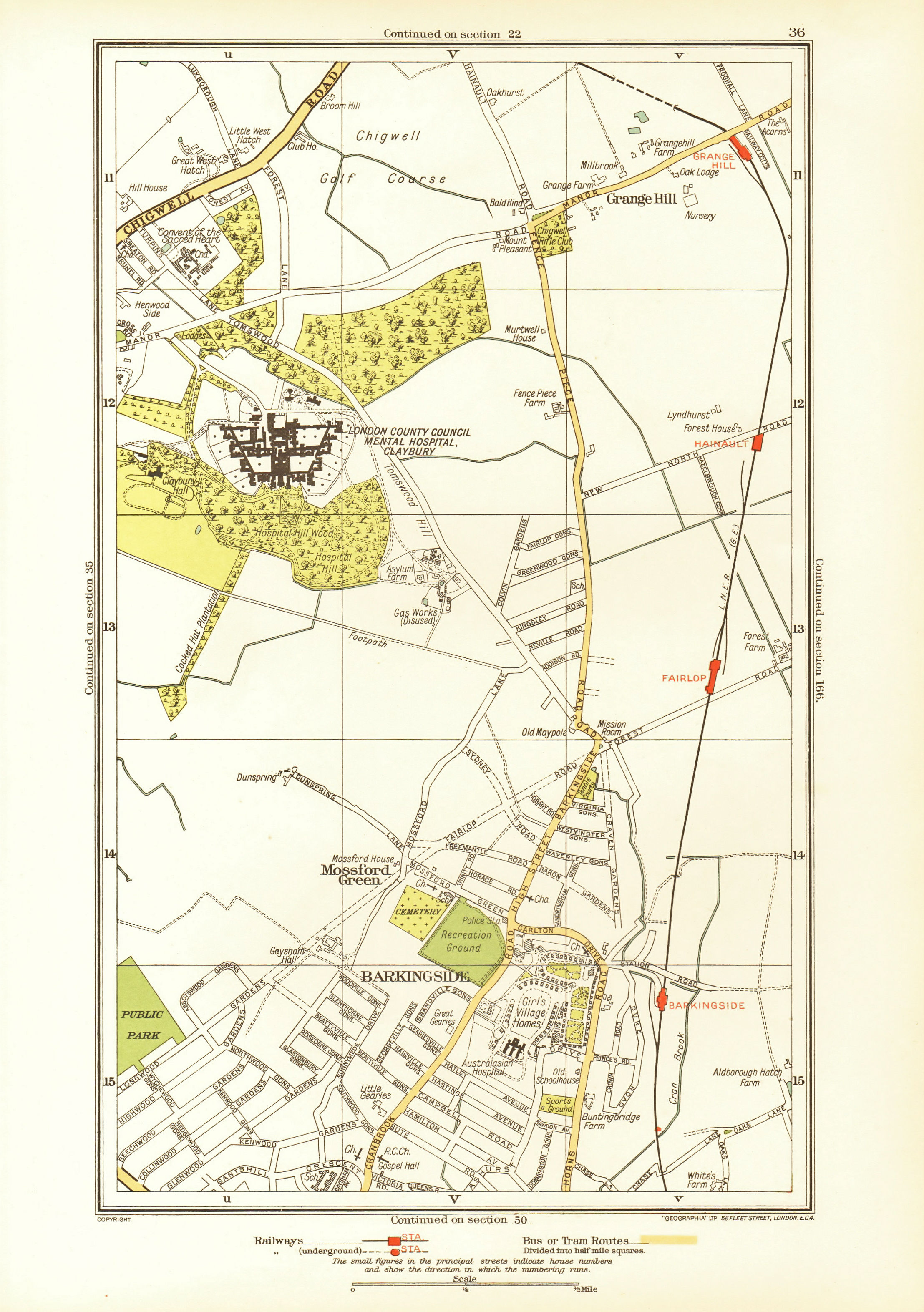 Associate Product LONDON. Barkingside Grange Hill Mossford Green Fairlop 1933 old vintage map