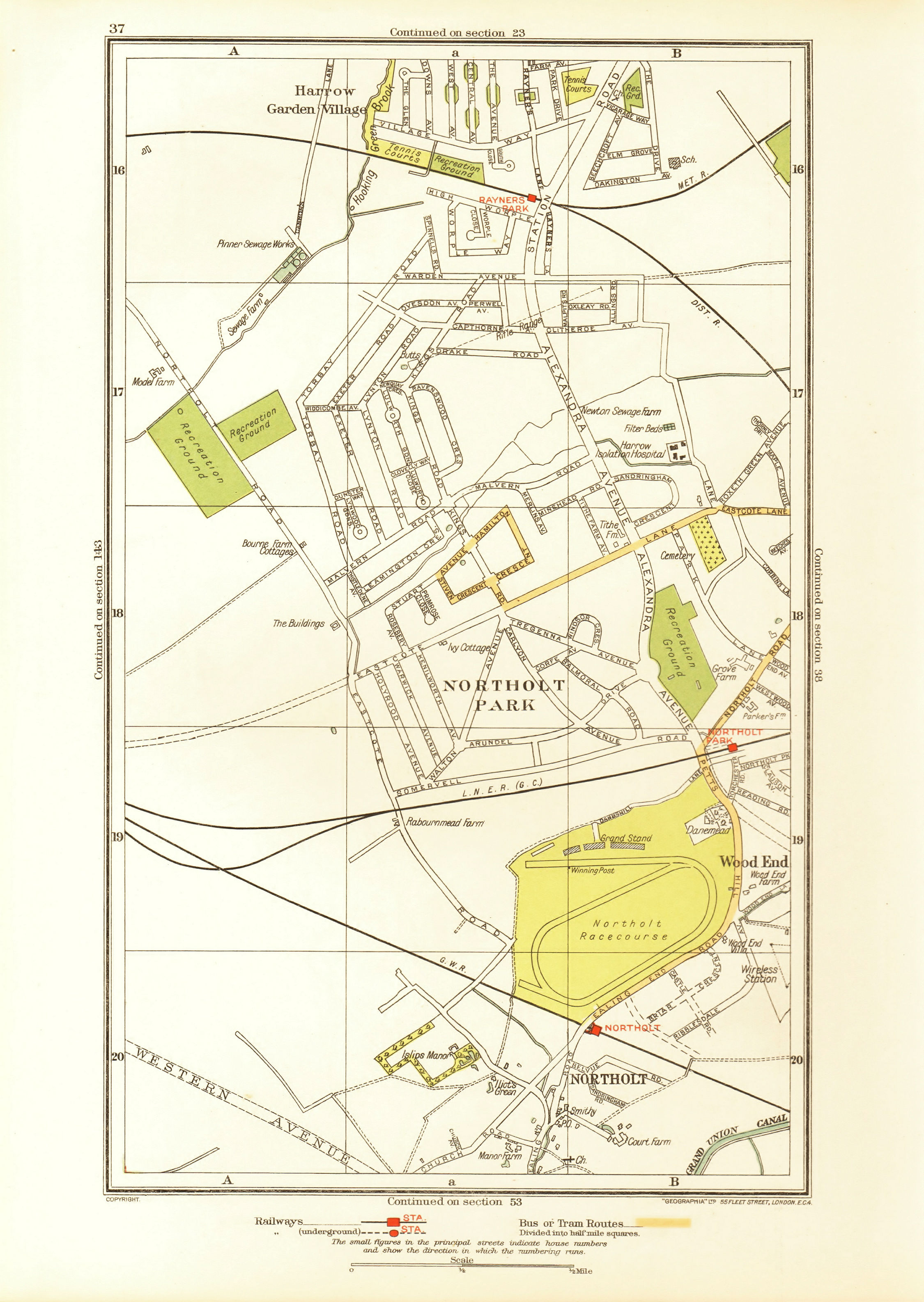Associate Product NORTHOLT. South Ruislip Harrow Rayner's Lane Wood End Northolt Park 1933 map