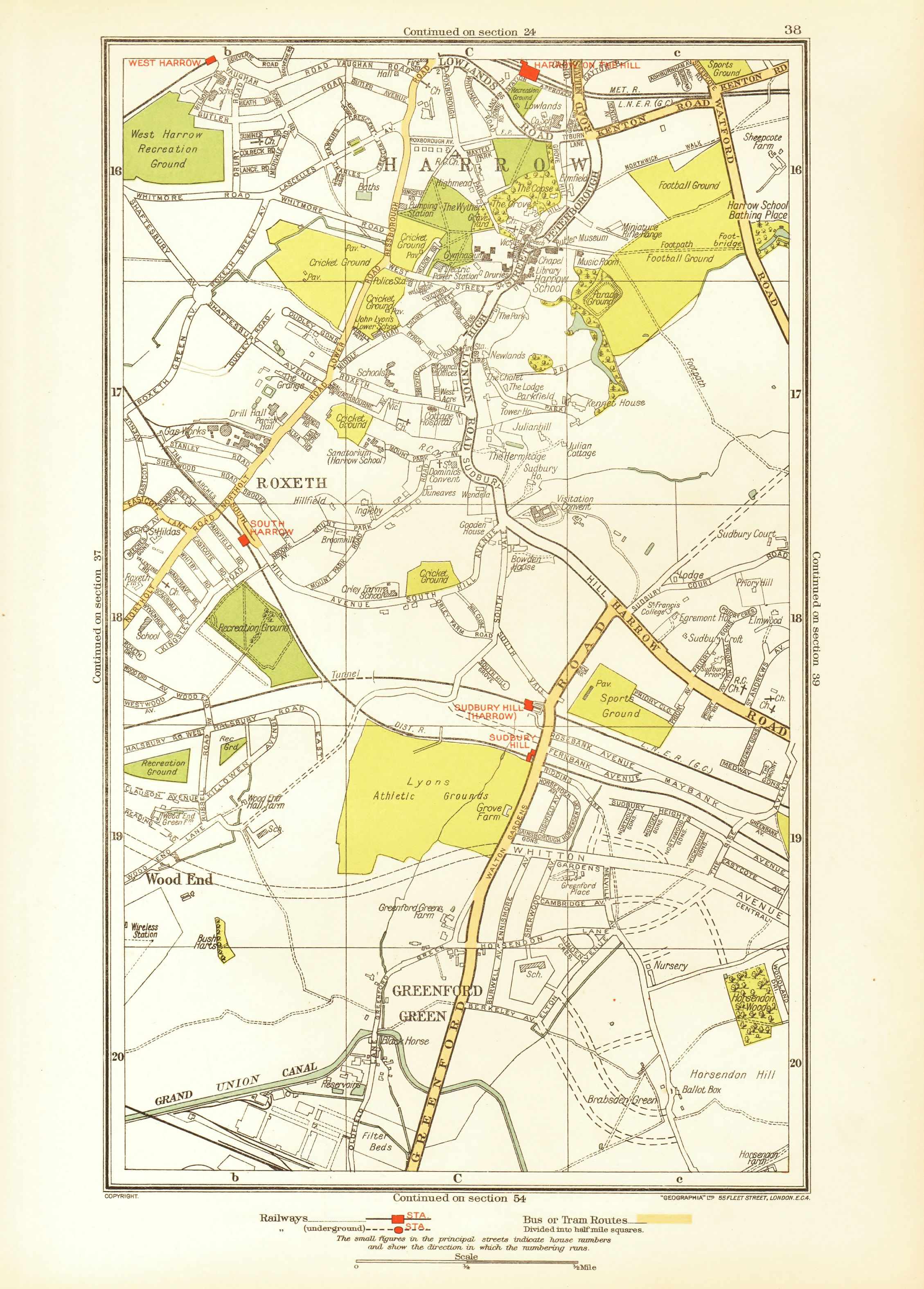 Associate Product LONDON. Greenford Green Harrow Harrow on the Hill Roxeth Sudbury Hill 1933 map