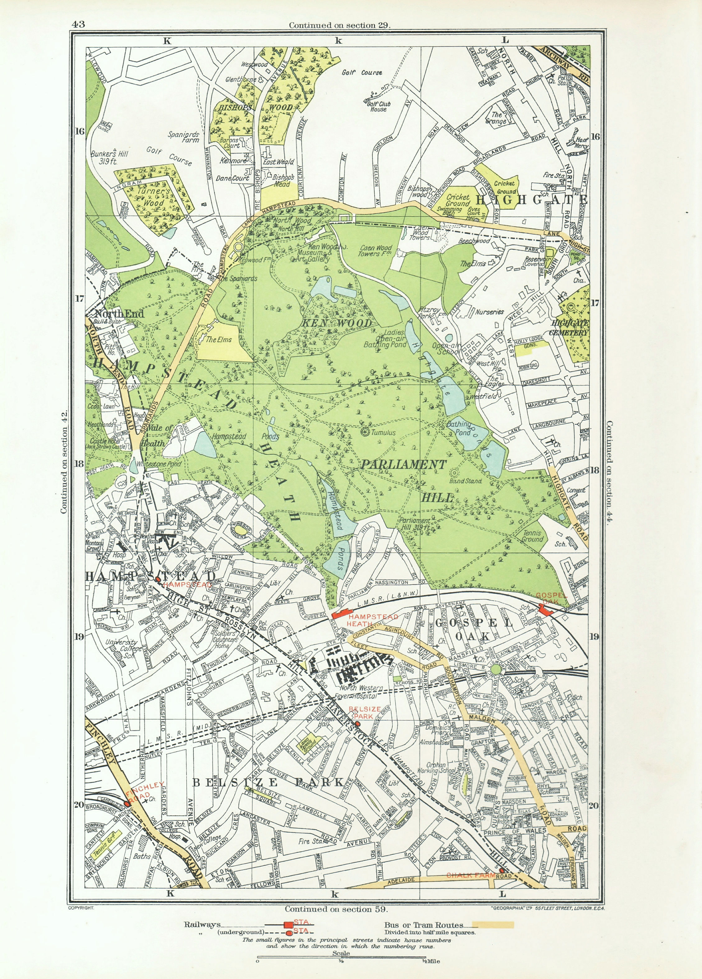 Associate Product HAMPSTEAD. Belsize Park Gospel Oak Highgate Gospel Oak Parliament Hill 1933 map