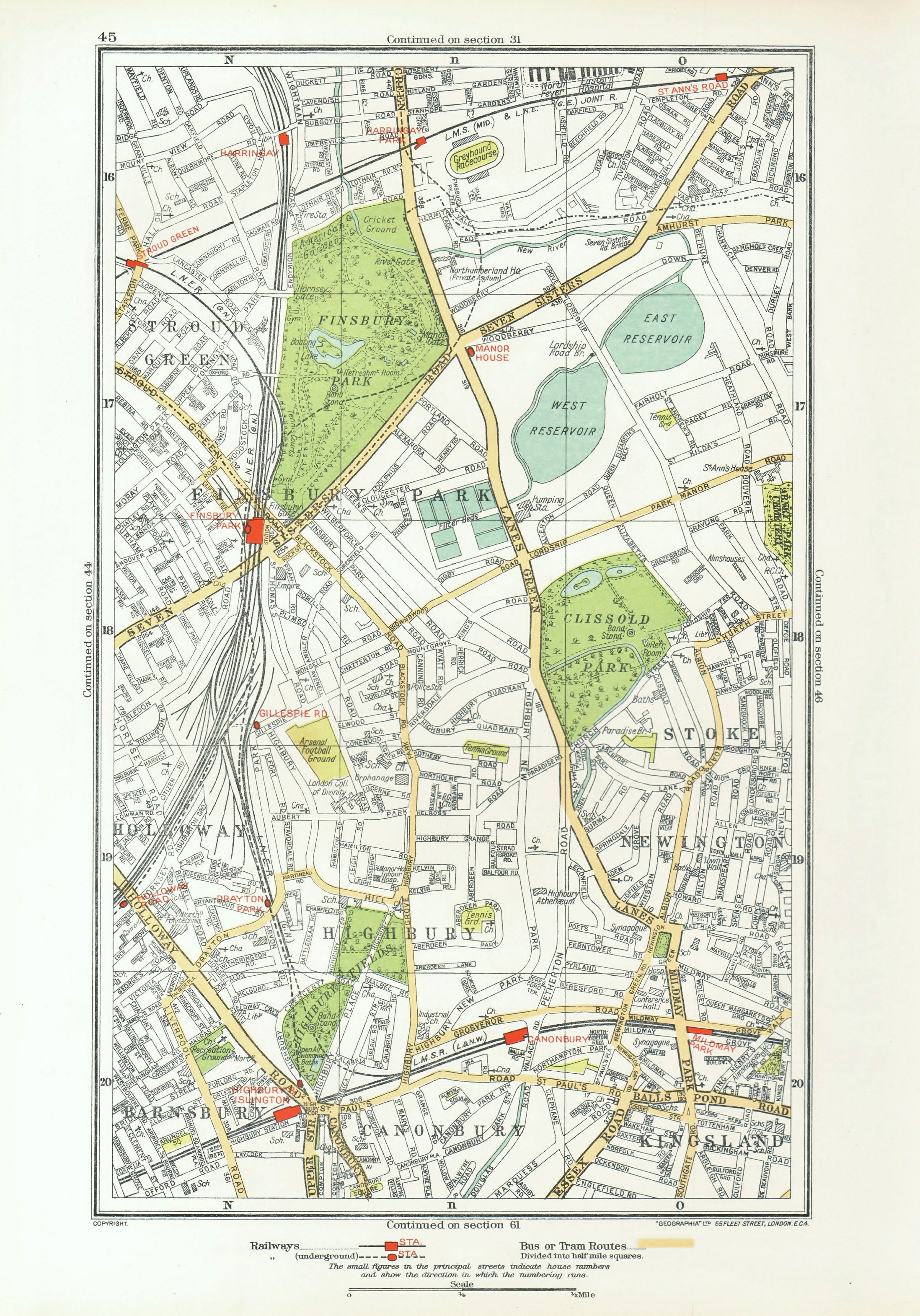 Associate Product FINSBURY PARK. Barnsbury Stoke Newington Canonbury Holloway Highbury 1933 map