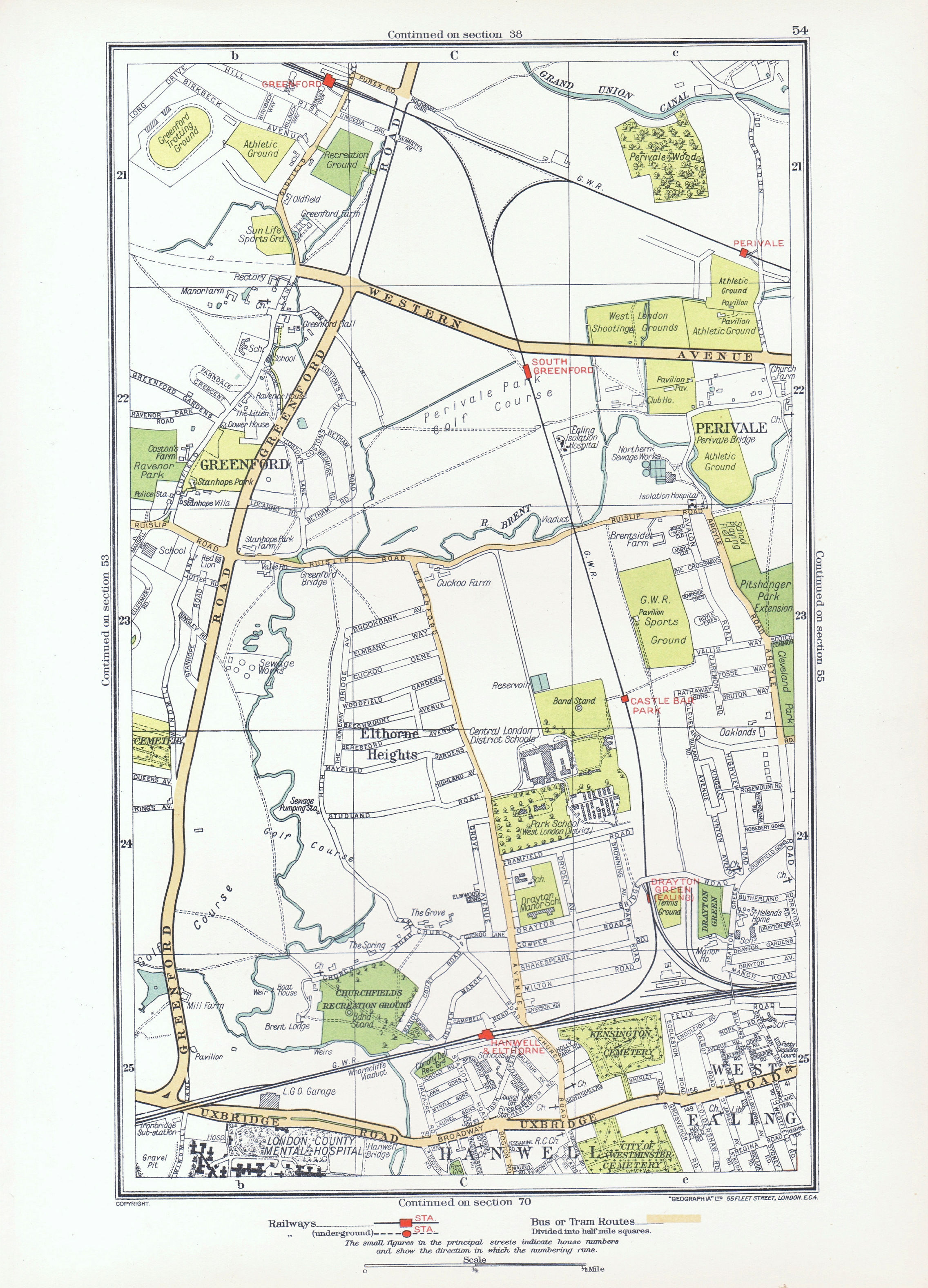 Associate Product GREENFORD. Perivale West Ealing Hanwell Elthorne Heights Drayton Green 1933 map