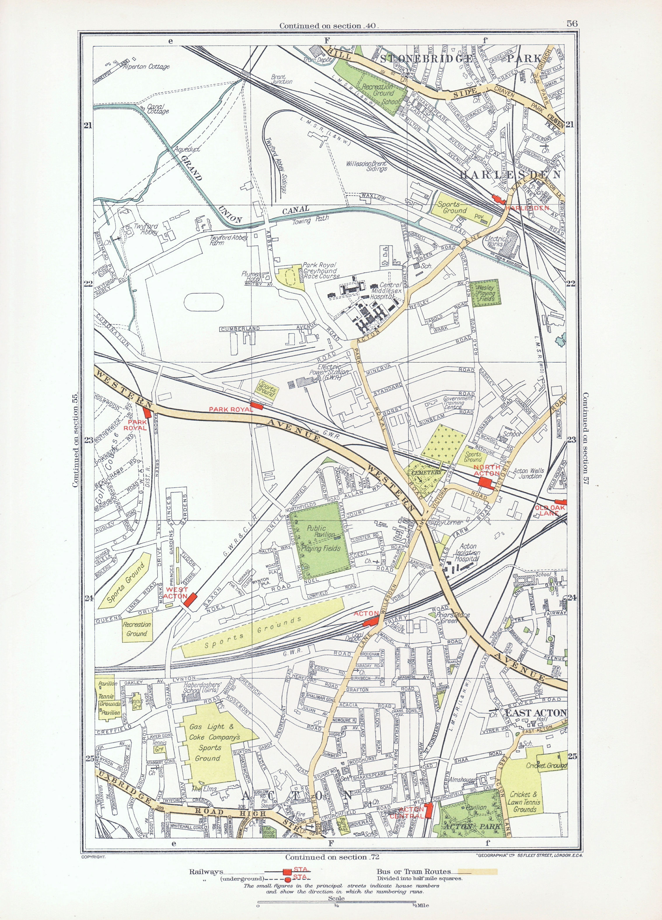 ACTON. Park Royal Stonebridge Park Harlesden Old Oak Lane 1933 vintage map