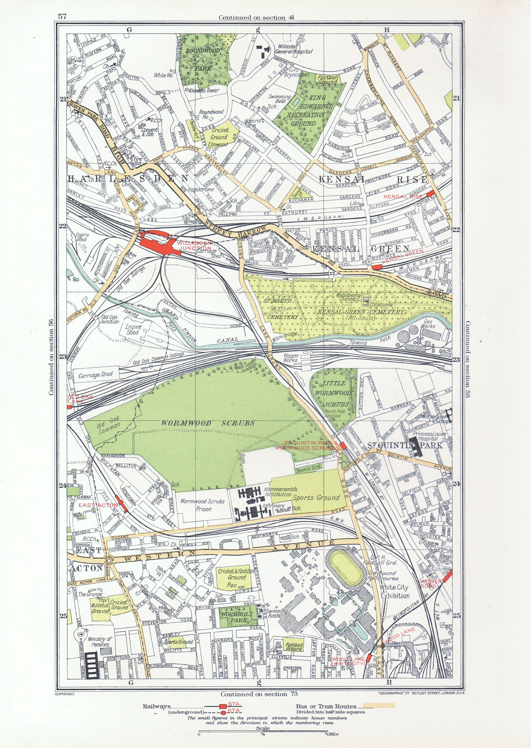 Associate Product KENSAL. Green/Rise; Acton Harlesden Shepherd's Bush Brondesbury Park 1933 map