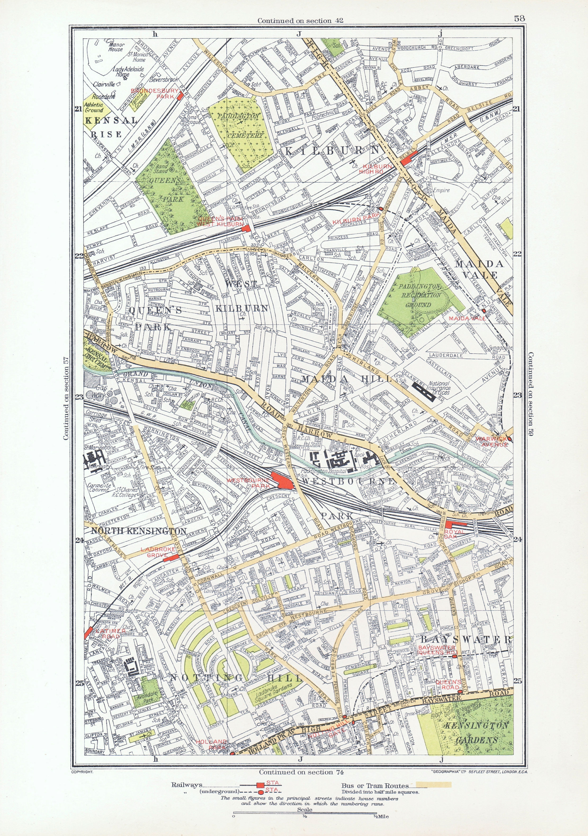 Associate Product NOTTING HILL. Bayswater Kilburn Maida Vale Westbourne Park Queens Park 1933 map
