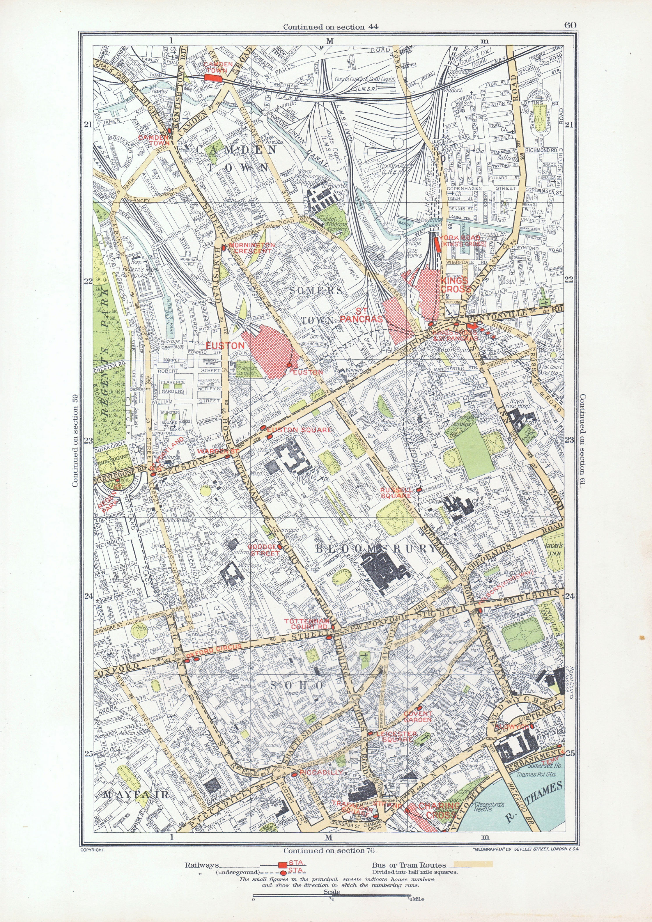 Associate Product WEST END. Marylebone Camden Mayfair Soho Bloomsbury Covent Garden 1933 old map