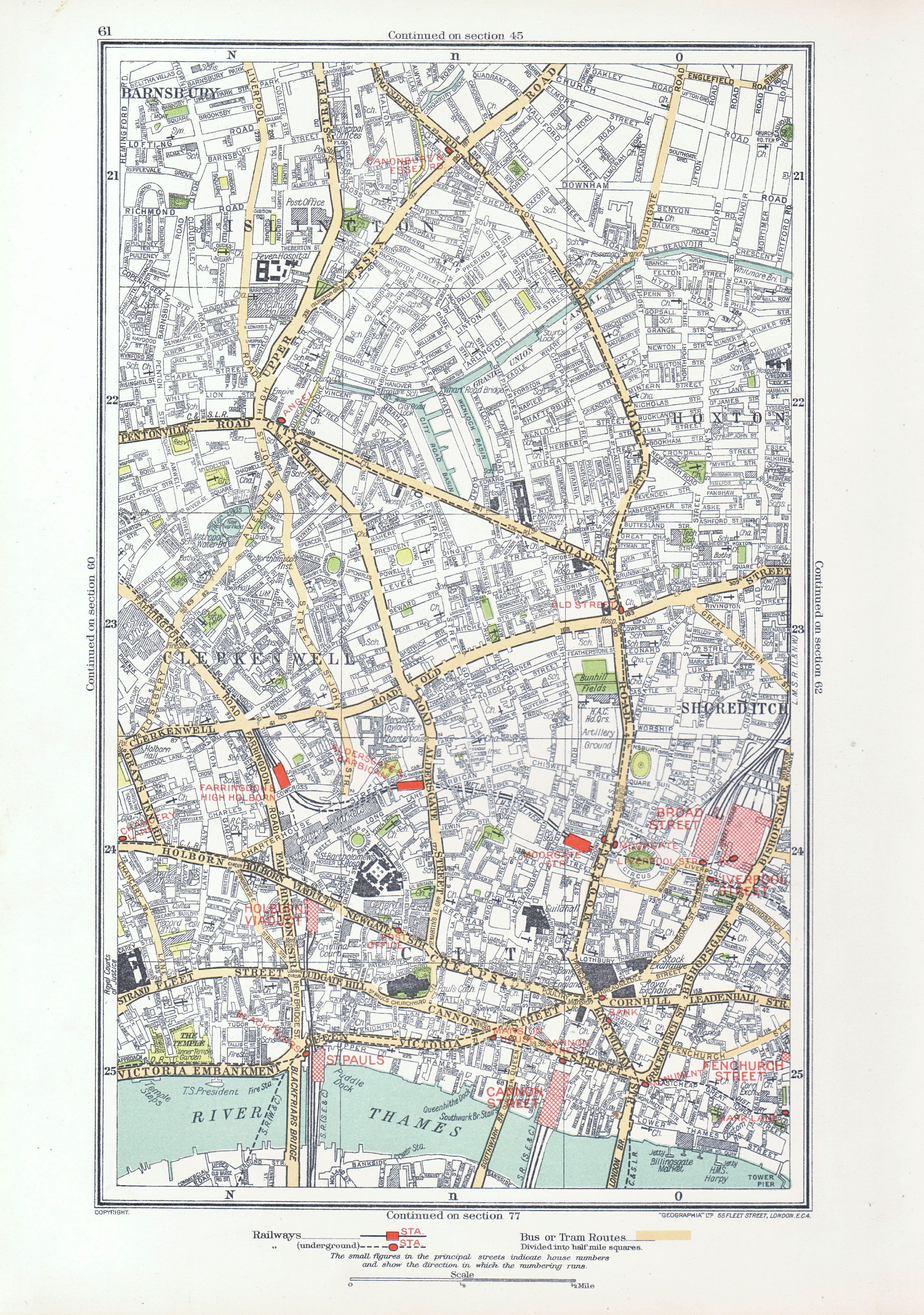 Associate Product LONDON. Barnsbury Clerkenwell Hoxton Islington Old Street Angel 1933 map