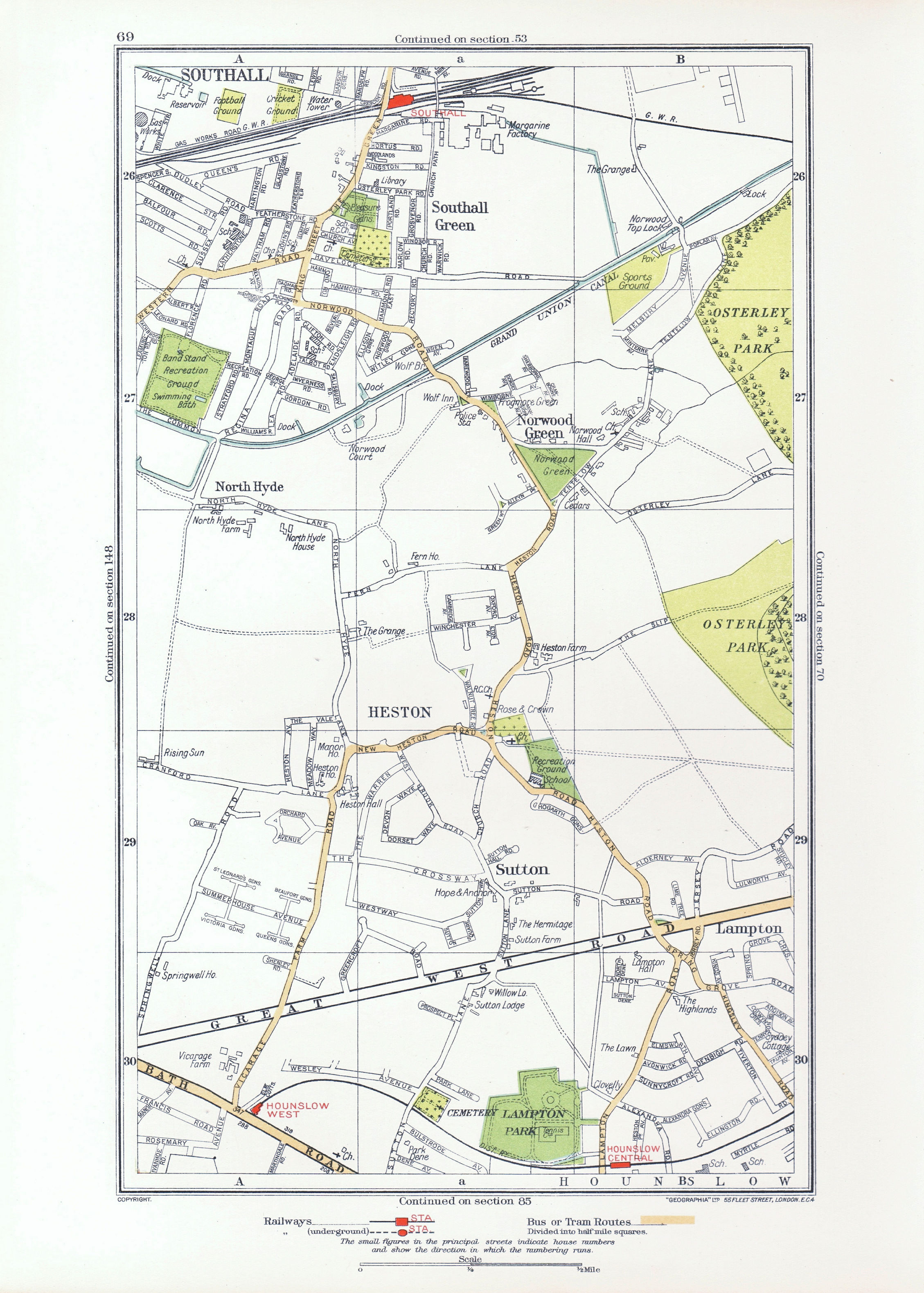 Associate Product HESTON. Hounslow Lampton Norwood Green Southall North Hyde Sutton 1933 old map