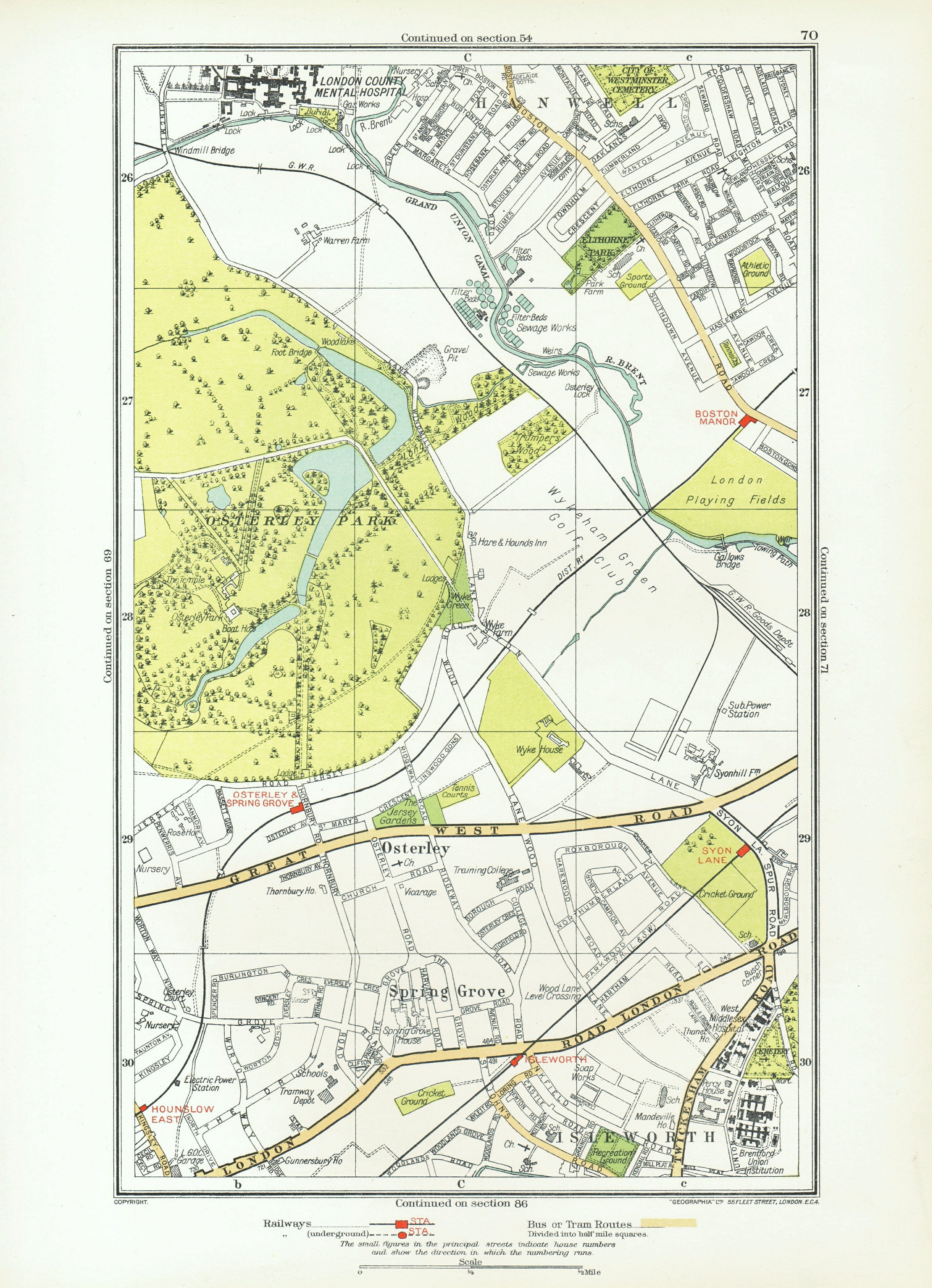 Associate Product LONDON. Isleworth Osterley Spring Grove Hounslow Boston Manor 1933 old map