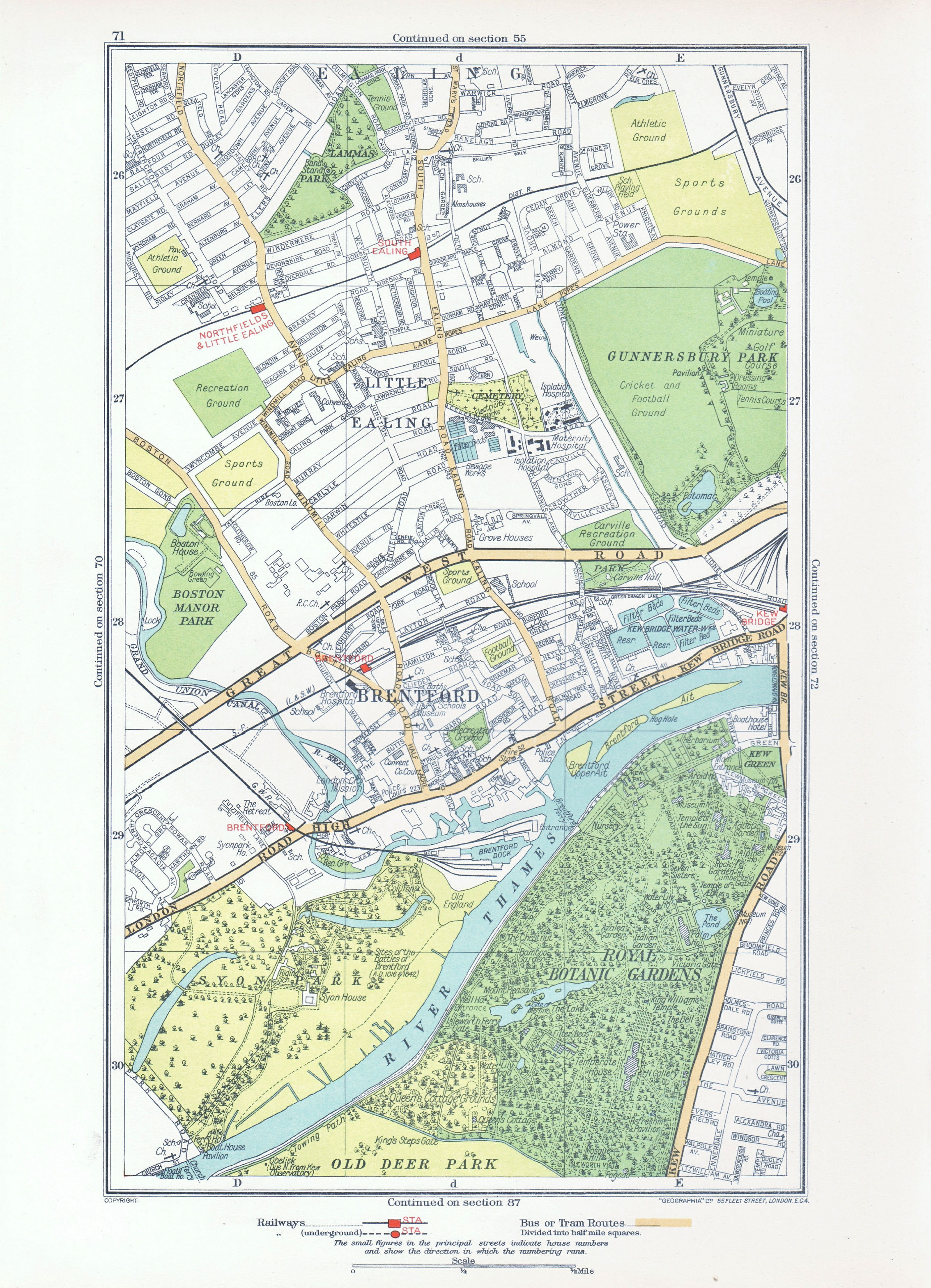 Associate Product LONDON. Brentford Little Ealing Northfields Kew Bridge South Ealing 1933 map