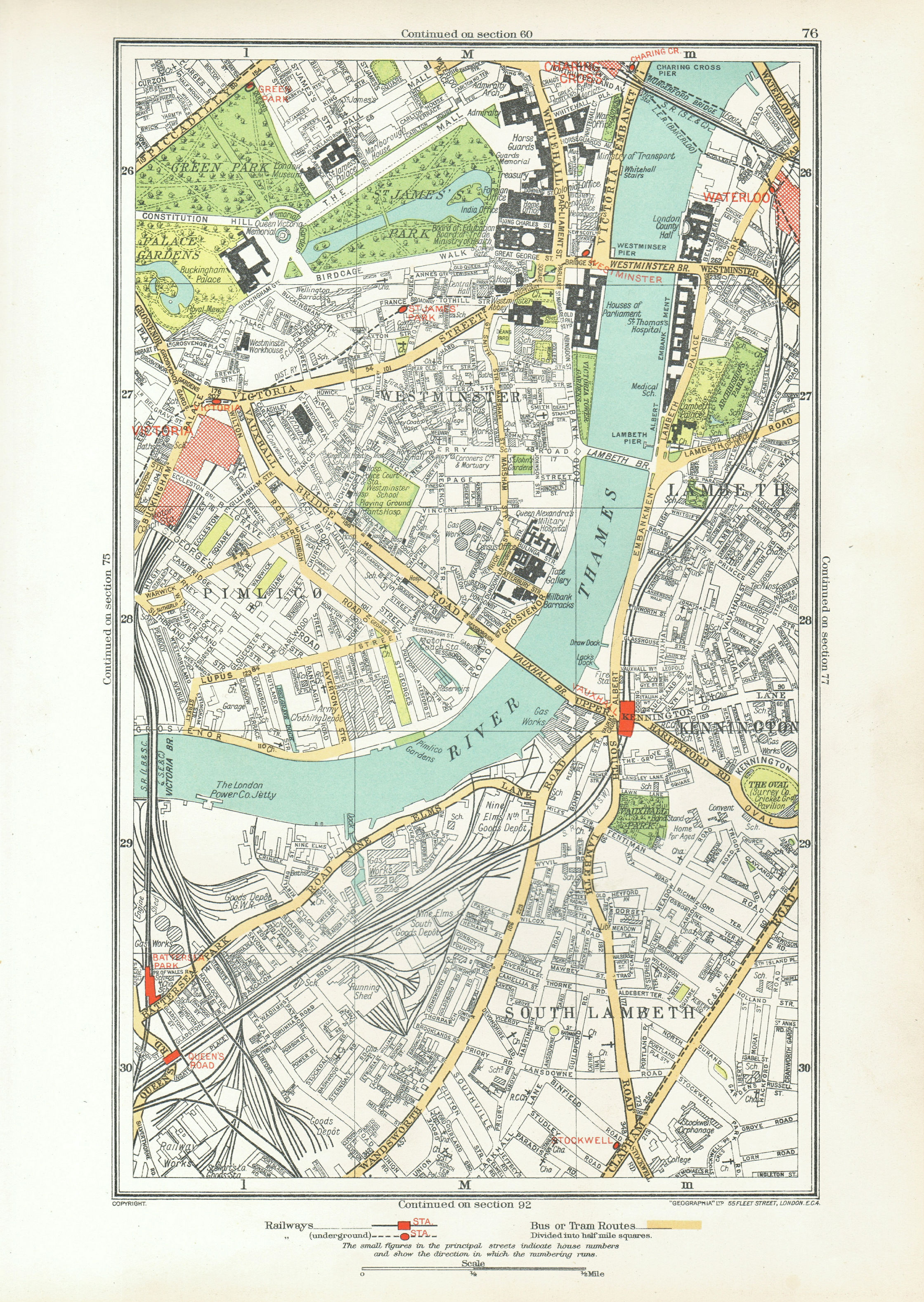 Associate Product LONDON. Lambeth Westminster Victoria Oval Waterloo Charing Cross 1933 old map