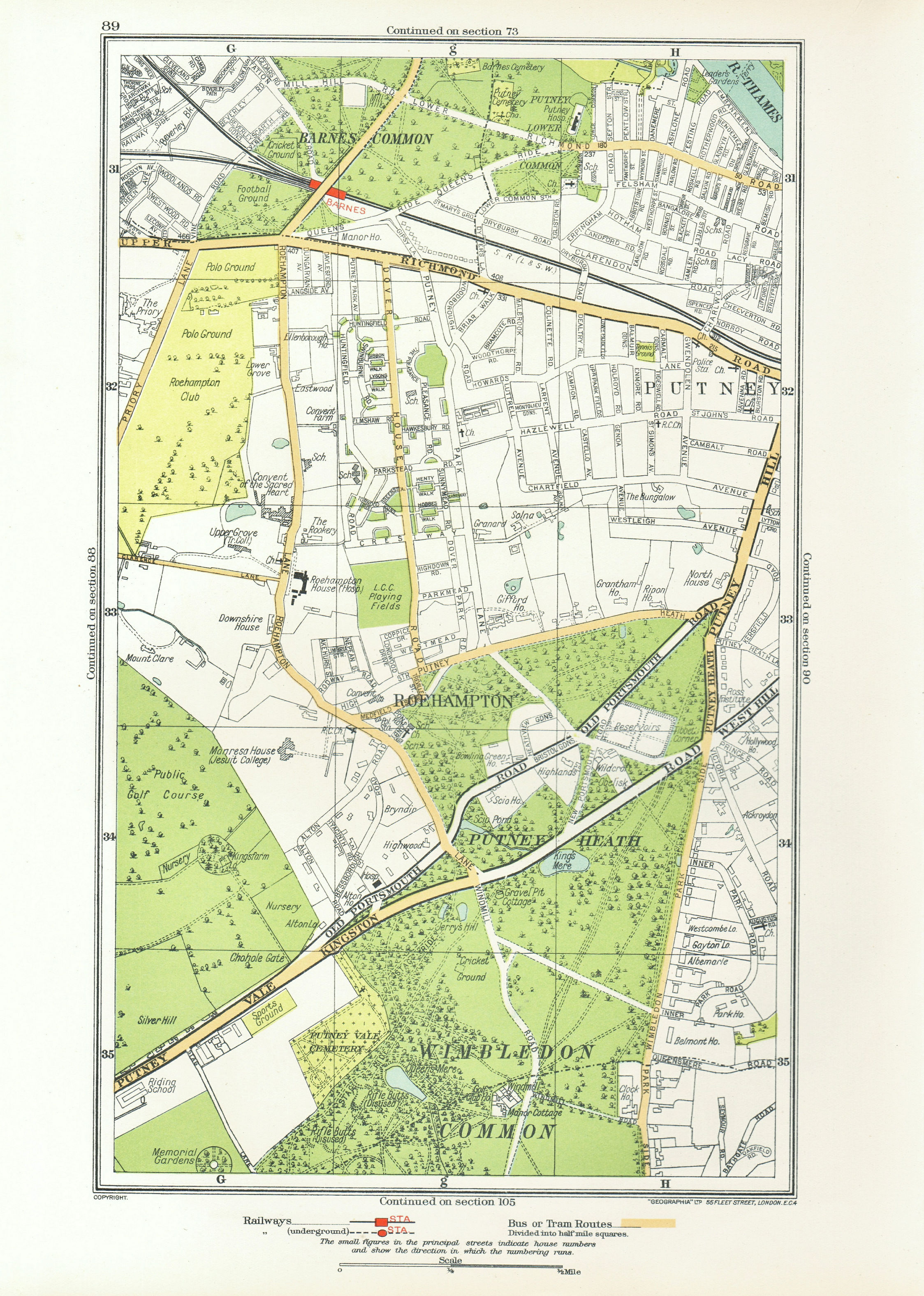 Associate Product LONDON. Putney Vale Roehampton Barnes Roehampton Park Barnes Common 1933 map
