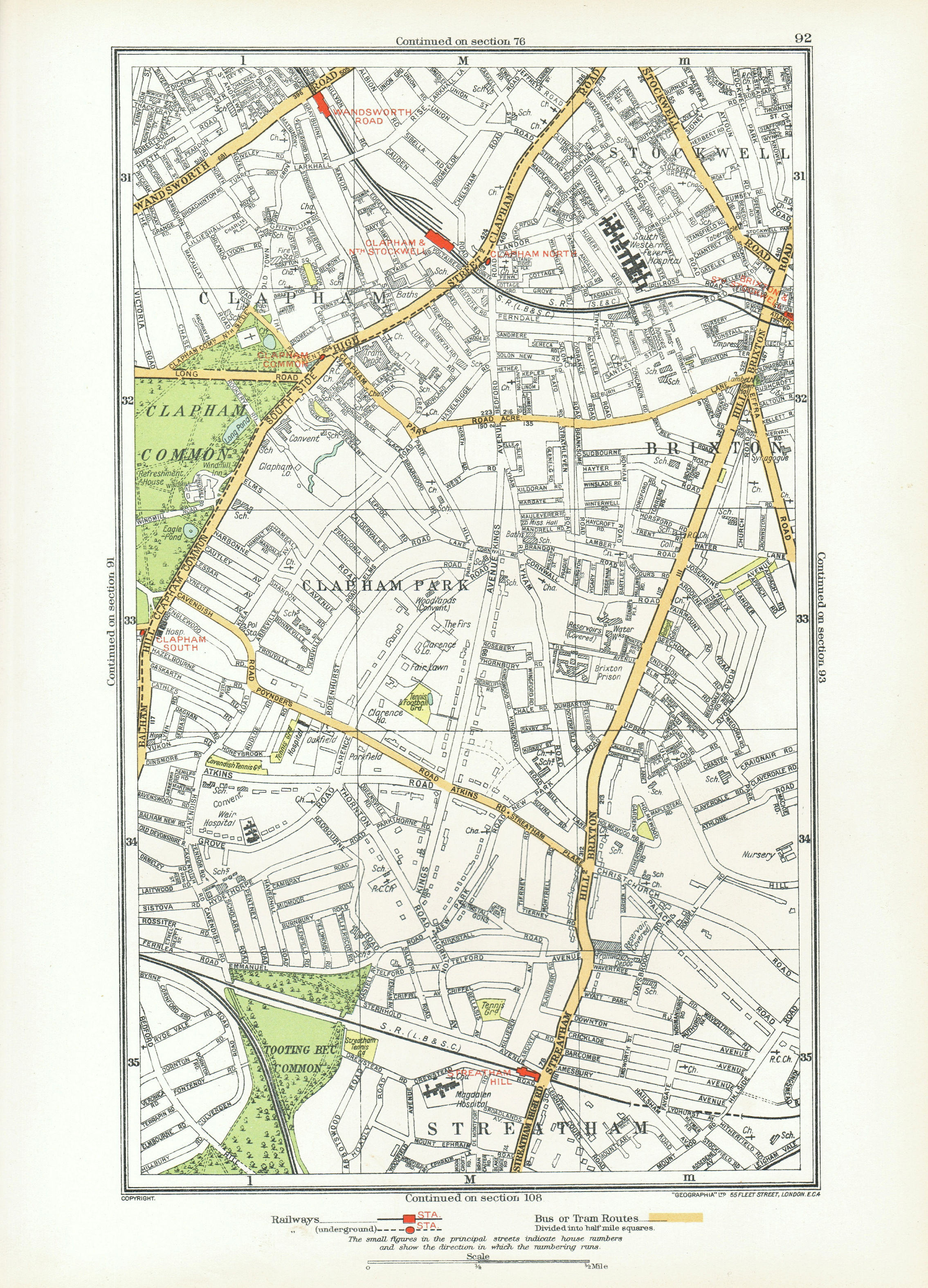 Associate Product LONDON. Brixton Clapham Clapham Park Stockwell Wandsworth Road 1933 old map