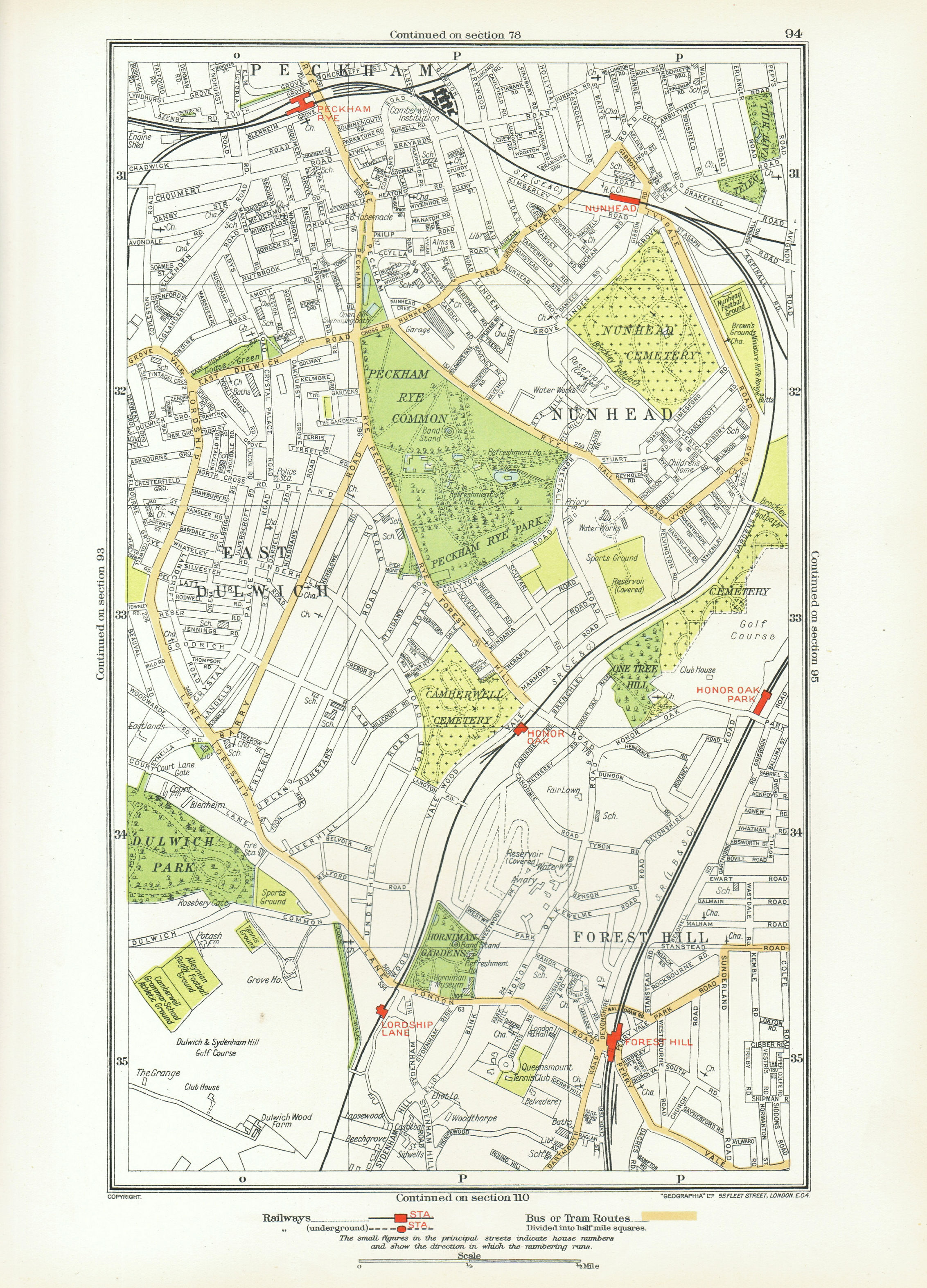 Associate Product LONDON. East Dulwich Forest Hill Nunhead Peckham Rye Honor Oak 1933 old map
