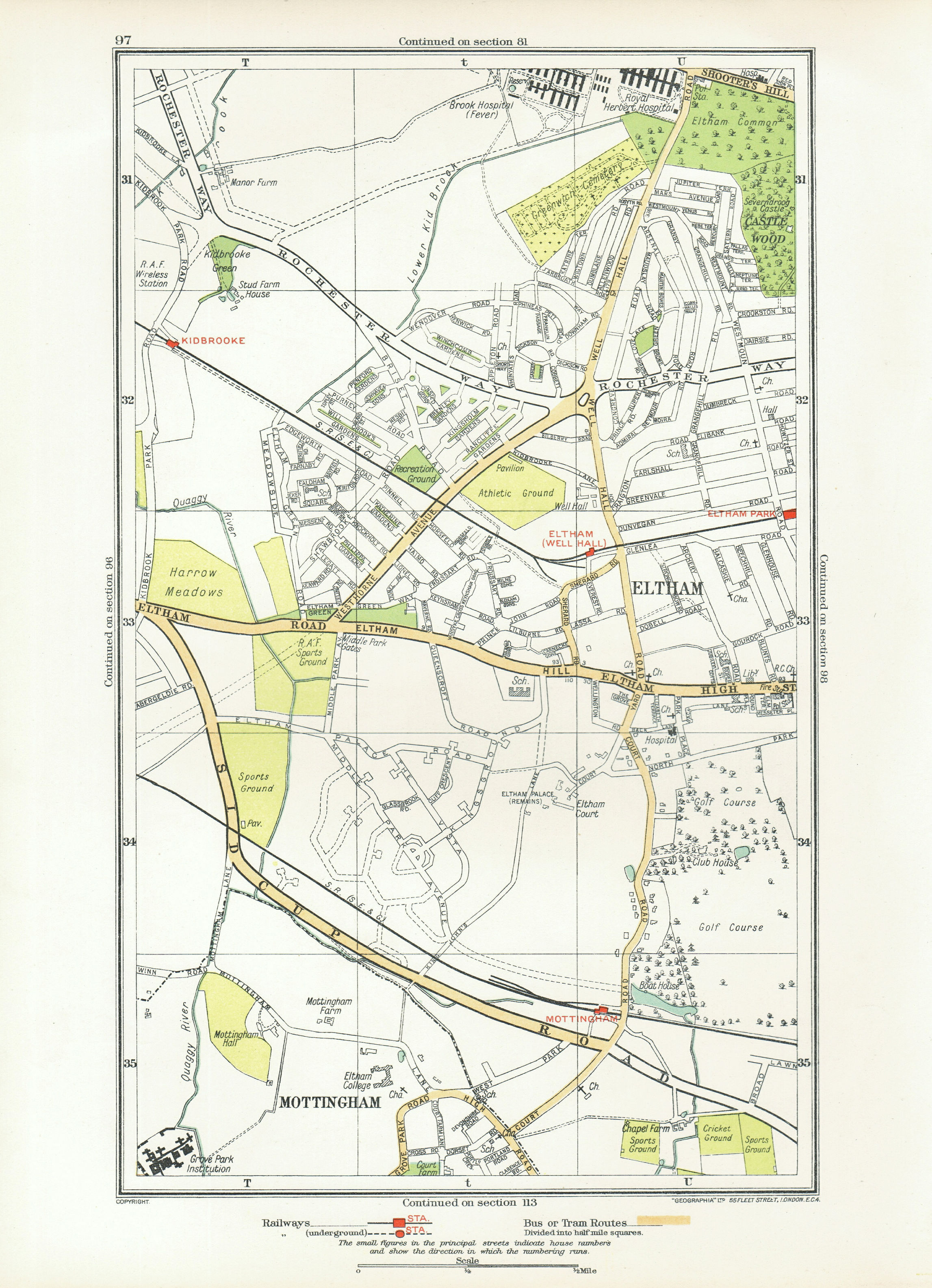 Associate Product ELTHAM. Mottingham Kidbrooke Shooter's Hill Eltham Park Horn Park 1933 old map