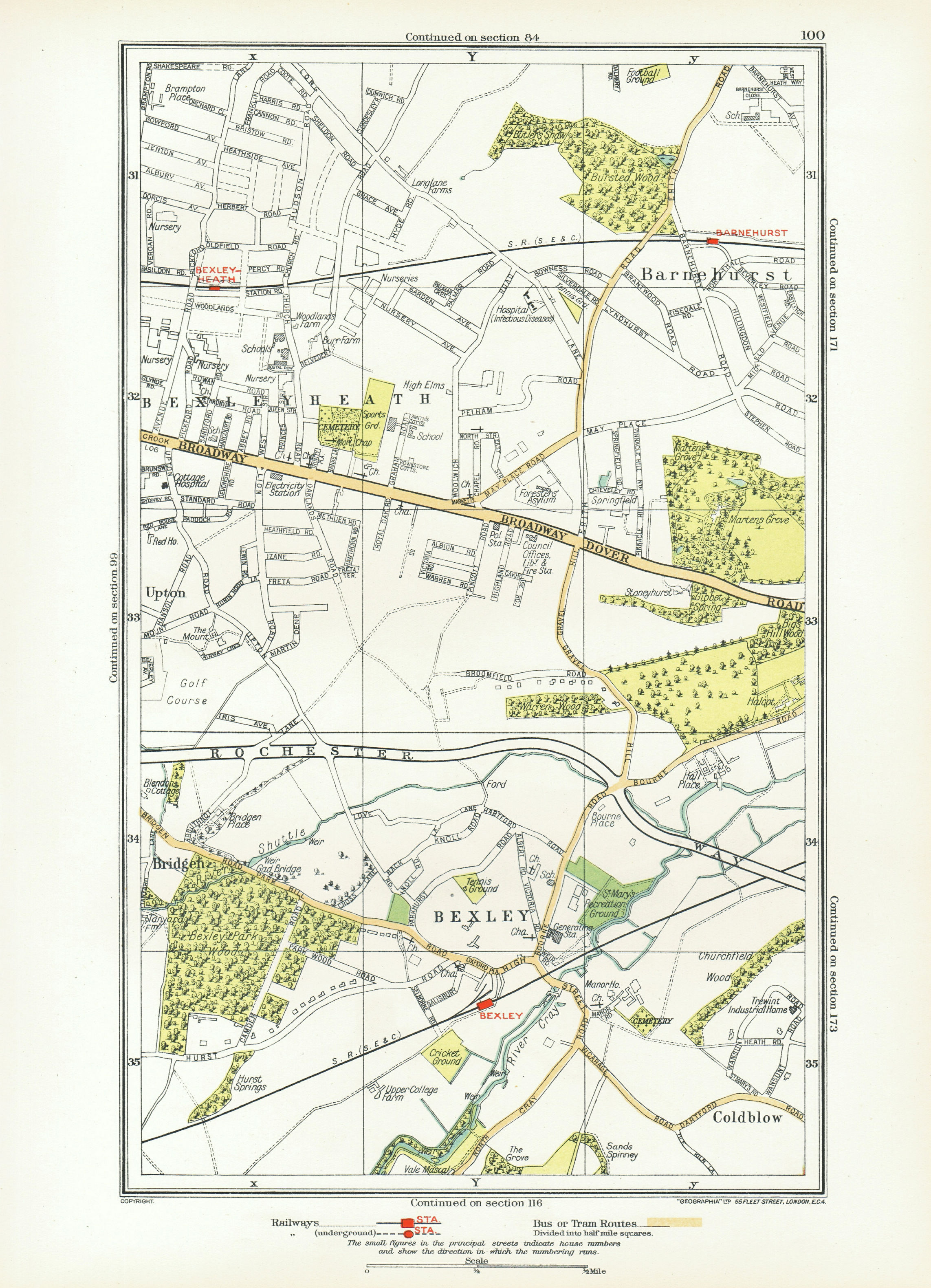 Associate Product LONDON. Bexley Bexleyheath Bridgen Coldblow Upton Barnehurst 1933 map