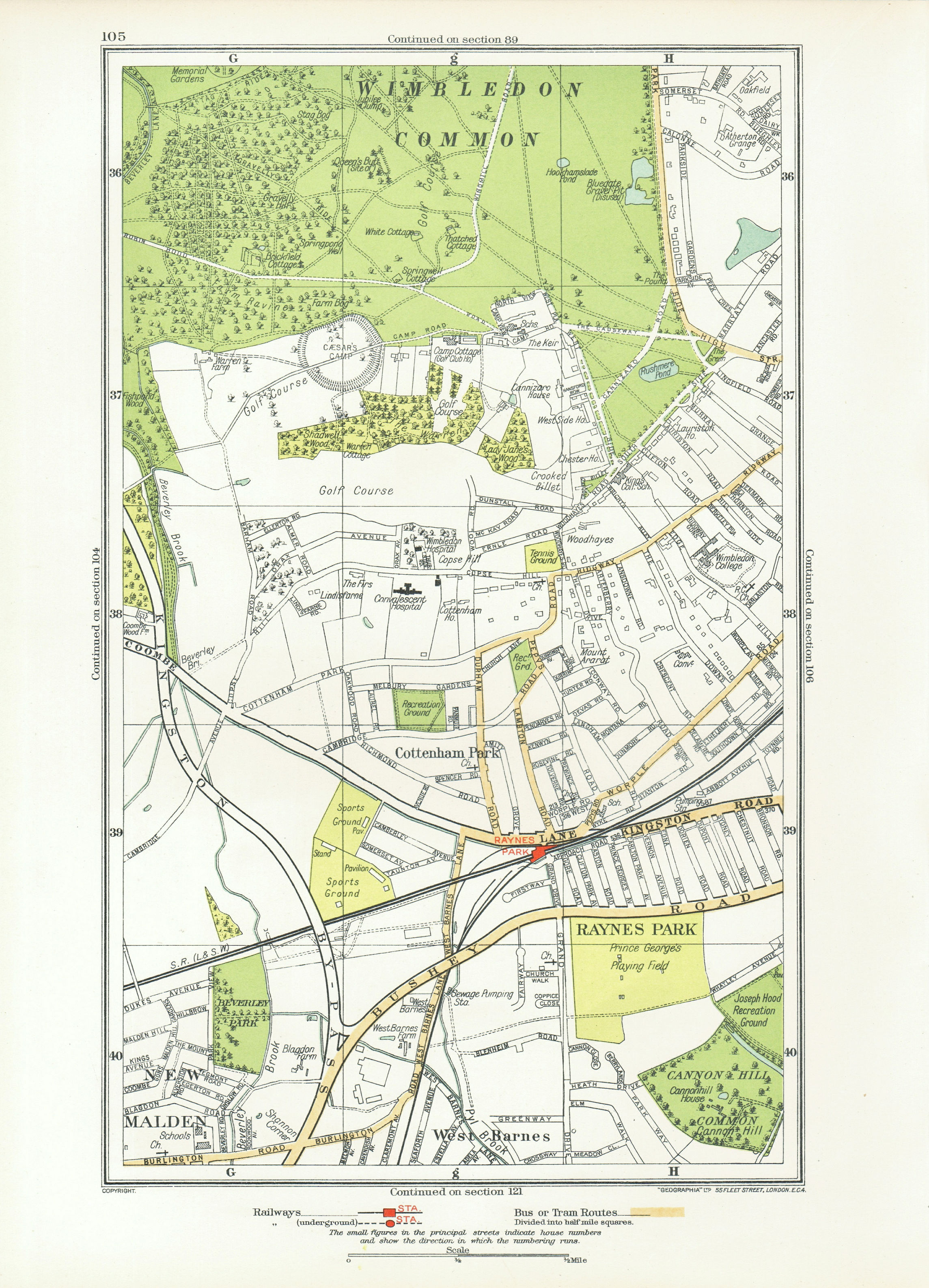 Associate Product WIMBLEDON. Raynes Park Cottenham Park New Malden Shannon Corner 1933 old map