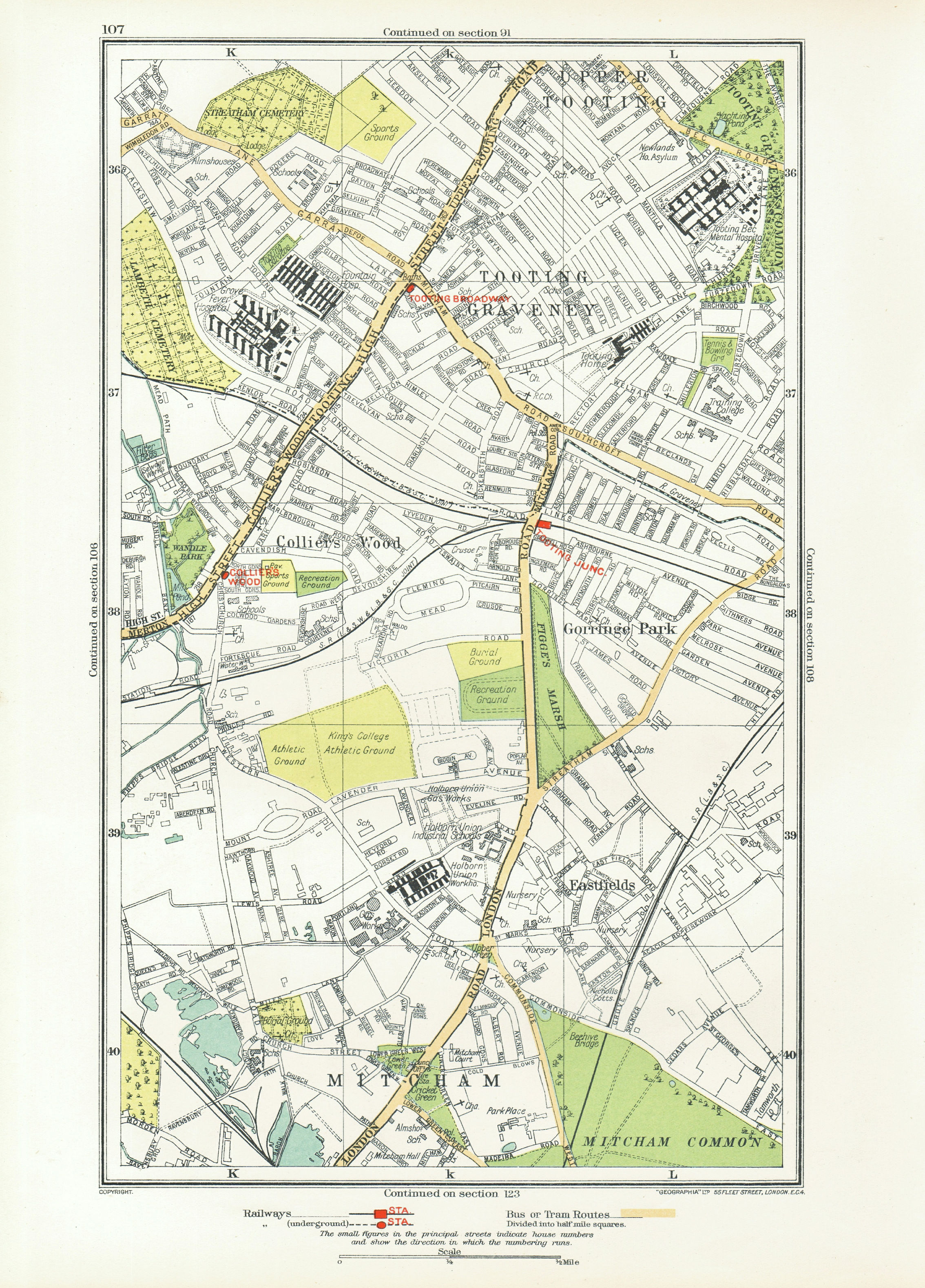 Associate Product MITCHAM. Collier's Wood Tooting Graveney Furzedown Eastfields 1933 old map