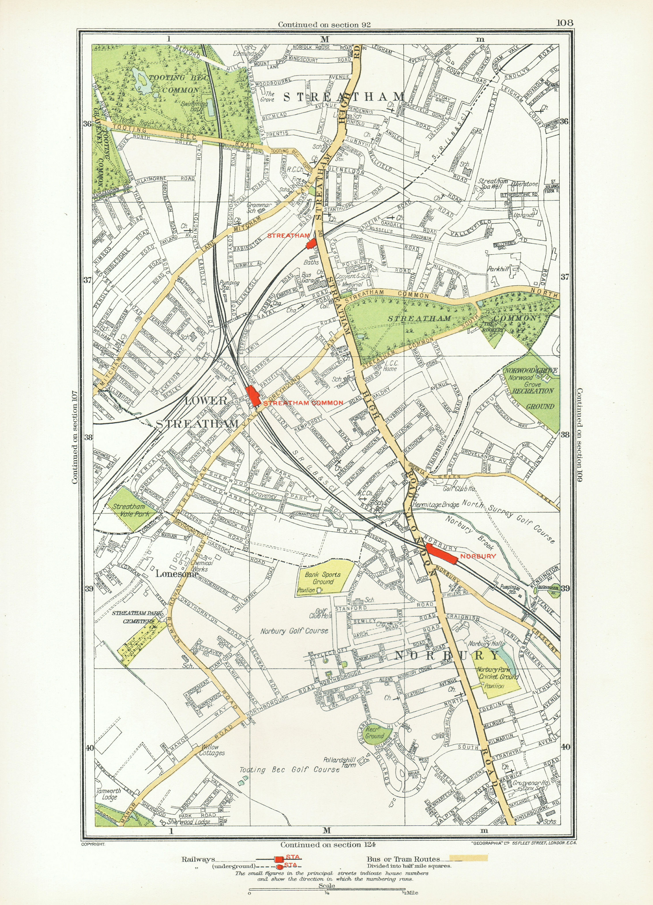 Associate Product LONDON. Lonesome Lower Streatham Norbury Streatham Common Tooting Bec 1933 map