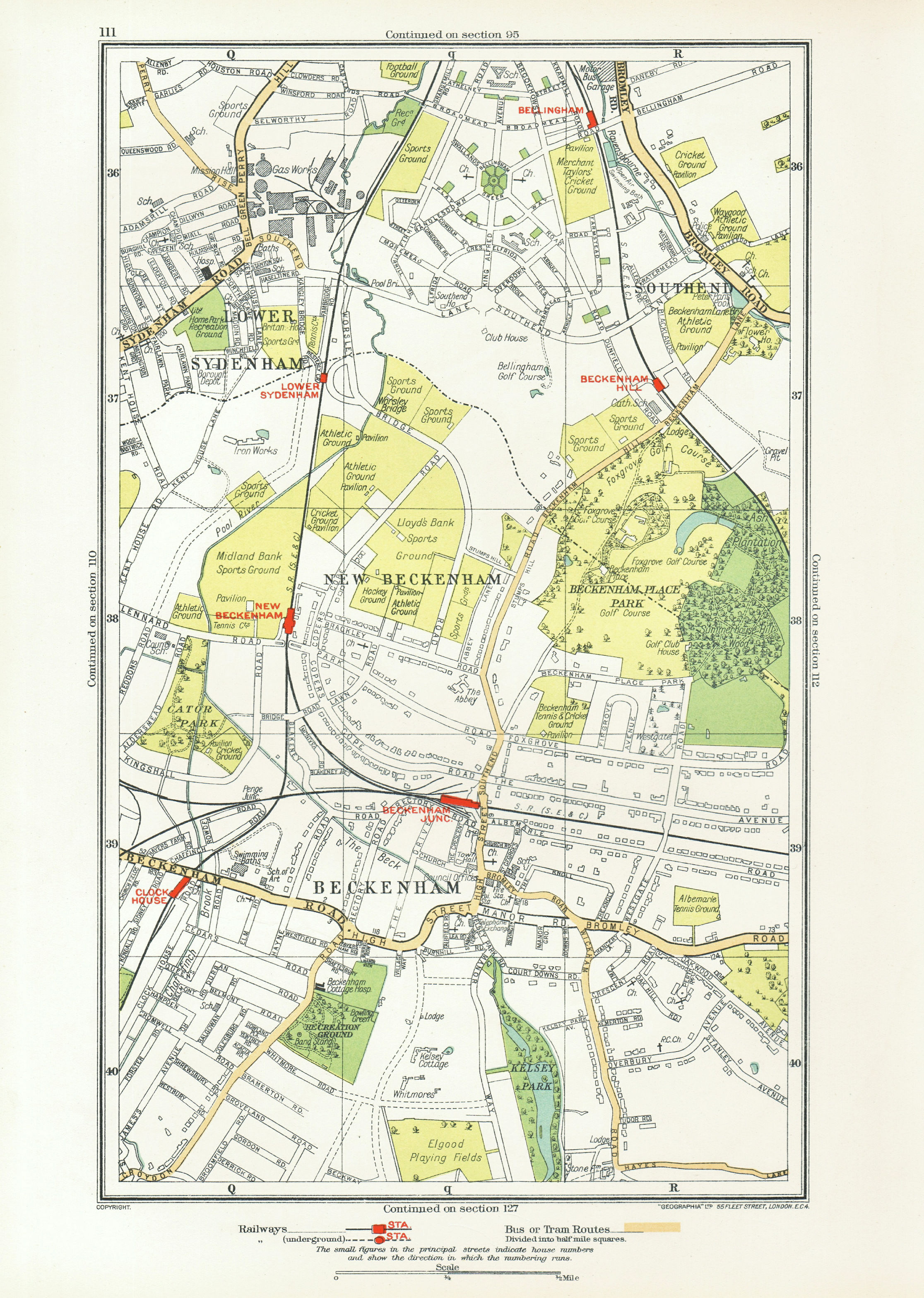 Associate Product BECKENHAM. Bellingham Lower Sydenham Southend Clock House 1933 old vintage map