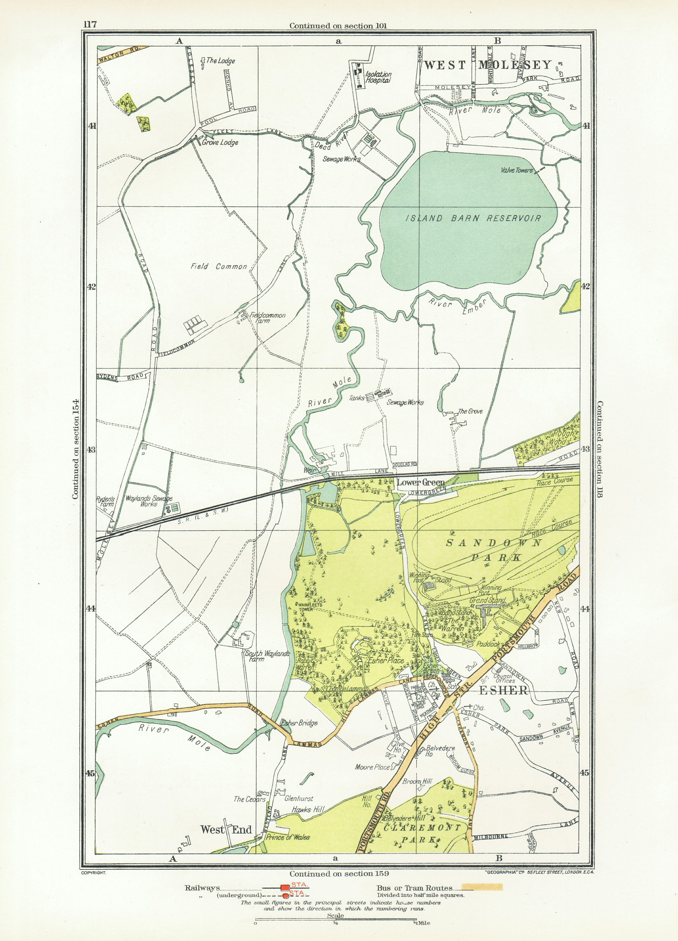 Associate Product SURREY. Esher Lower Green West End Sandown Park West Molesey 1933 old map