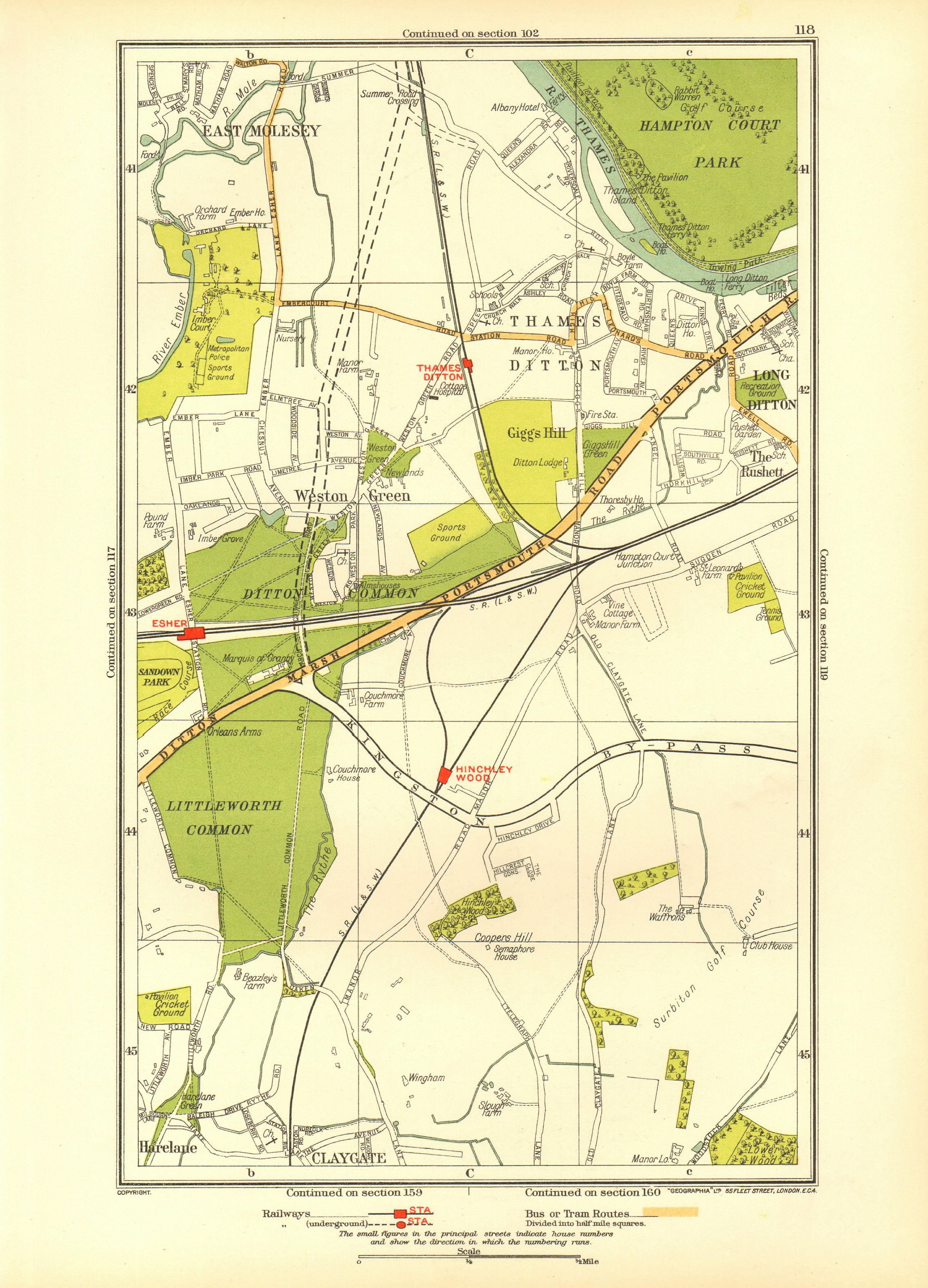 Associate Product THAMES DITTON / LONG DITTON. Esher East Molesey Claygate Harelane 1933 old map