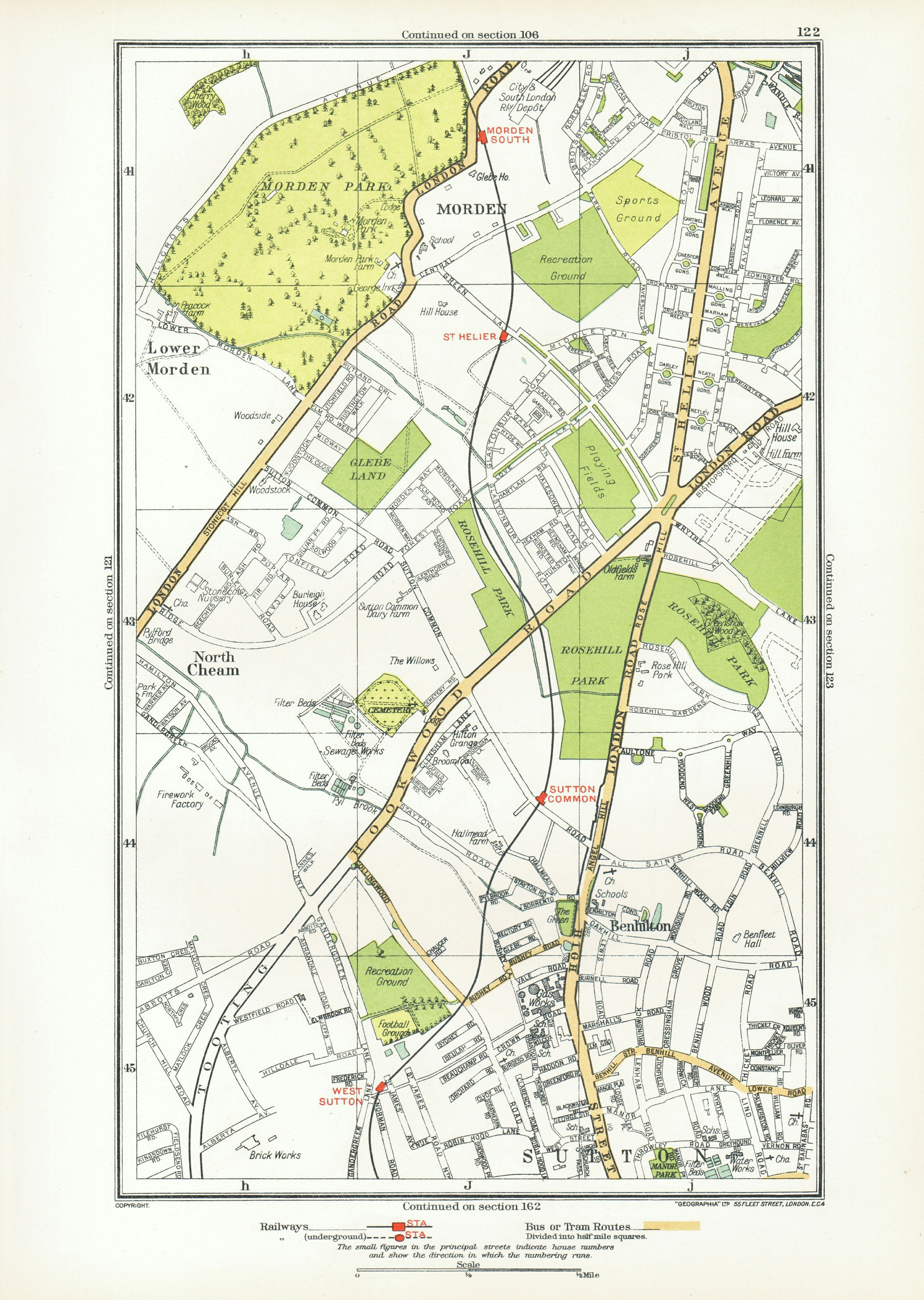 SUTTON. Benhilton North/Lower Morden Park Cheam St Helier; Surrey 1933 old map