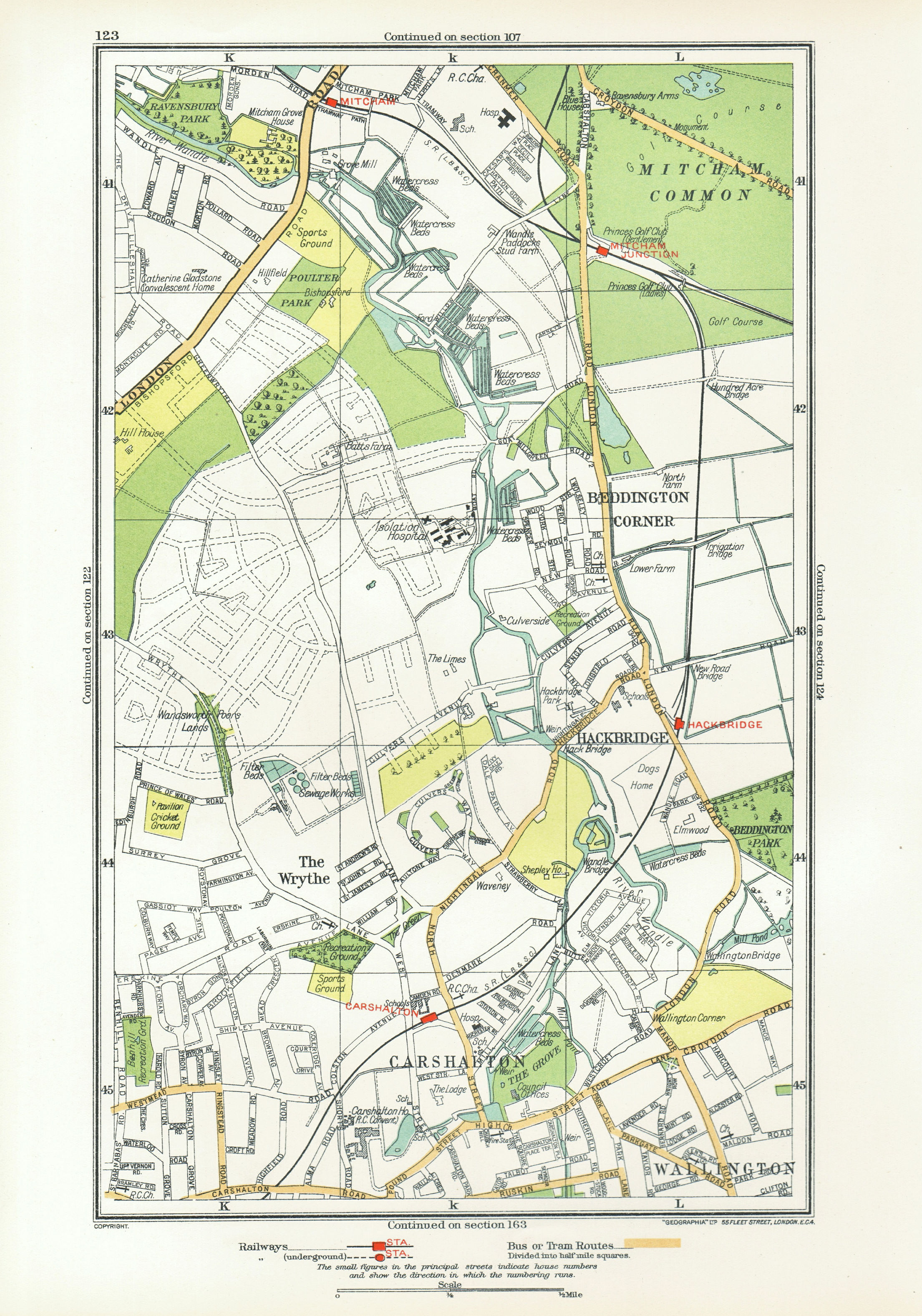 Associate Product CARSHALTON. Wallington Mitcham Junction The Wrythe Sutton Hackbridge 1933 map