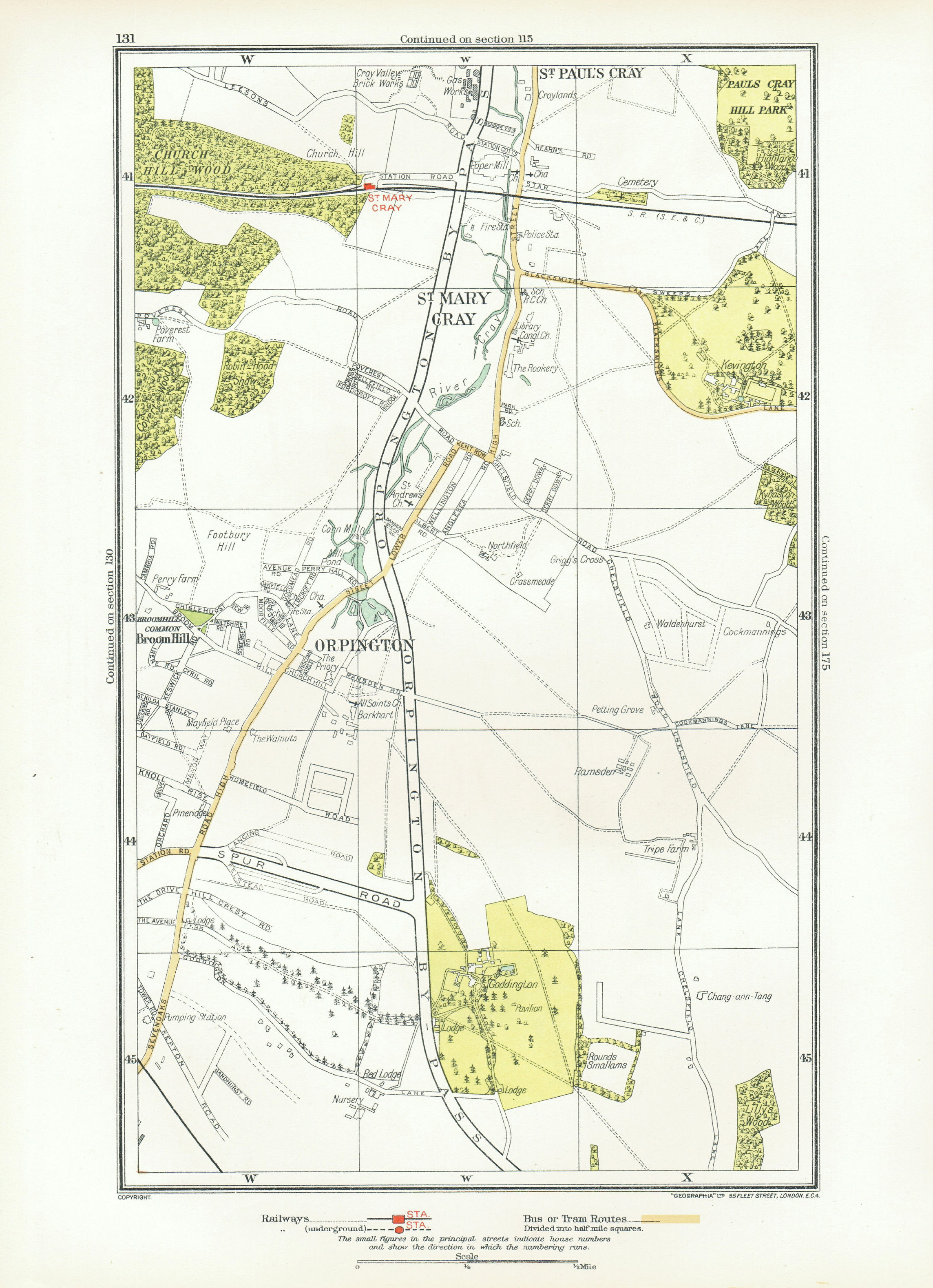 Associate Product ORPINGTON. St Mary Cray St Paul's Cray Broom Hill Goddington 1933 old map