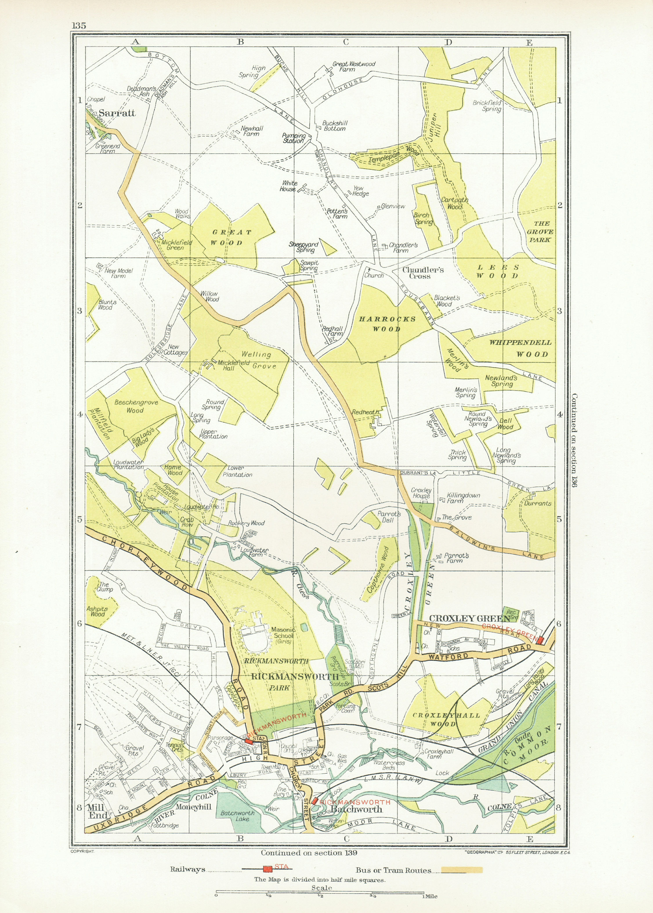 Associate Product RICKMANSWORTH. Chandler's Cross Chorleywood Sarratt Croxley Green 1933 old map