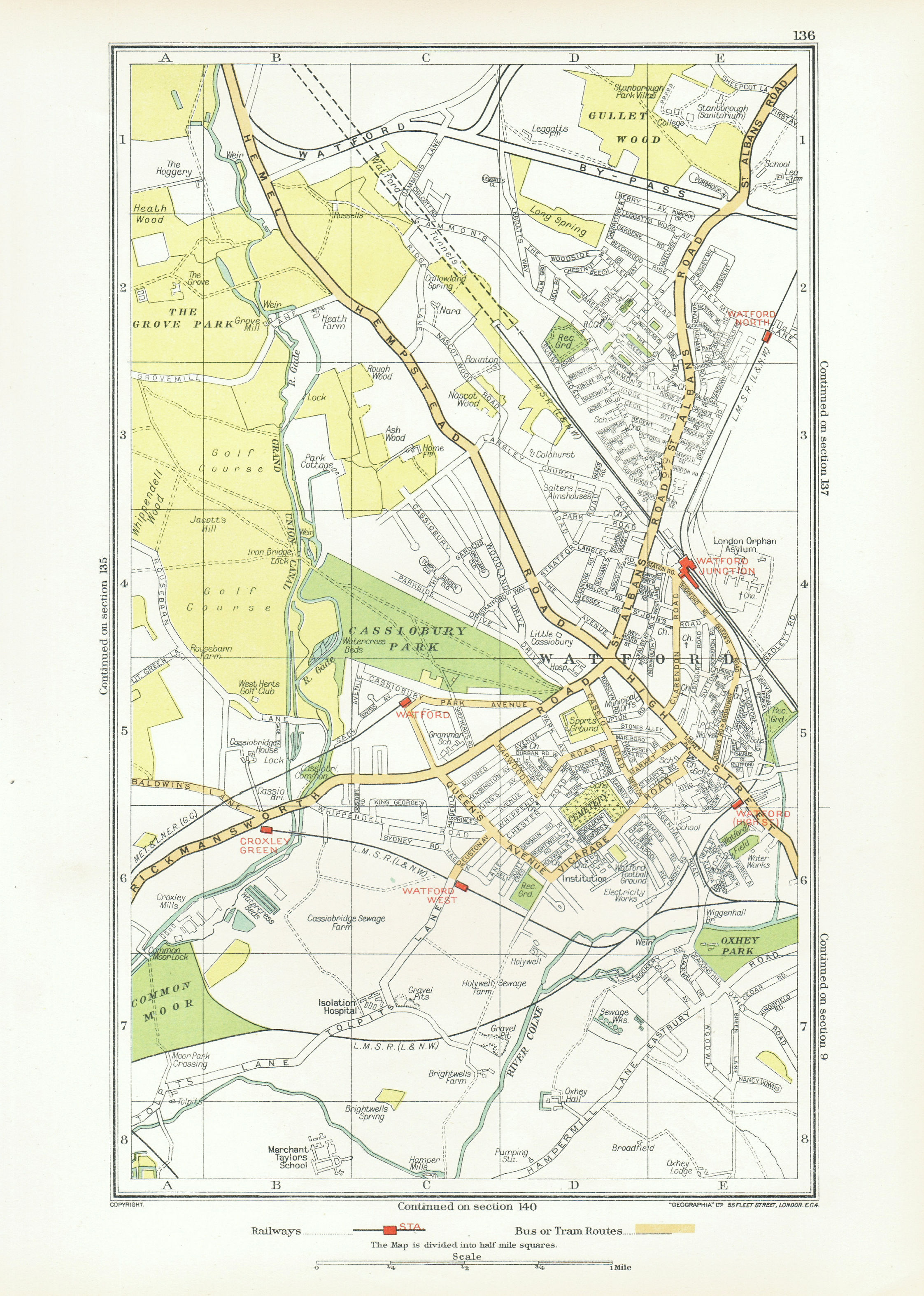 Associate Product WATFORD. Holywell Cassiobury Kingswood Oxhey Croxley Green Garston 1933 map