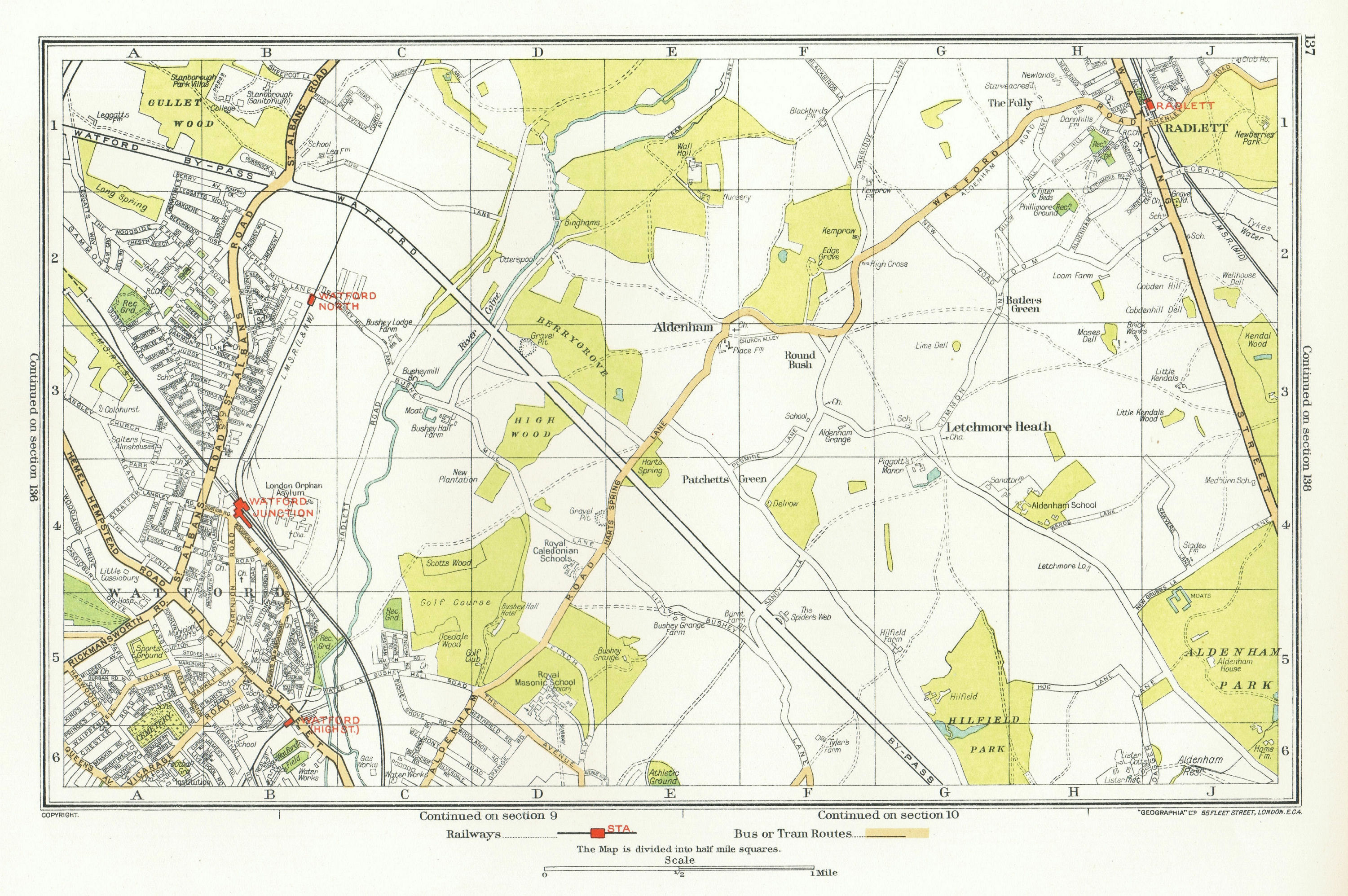 Associate Product WATFORD. Letchmore Heath Radlett Meriden Aldenham Patchetts Green 1933 old map