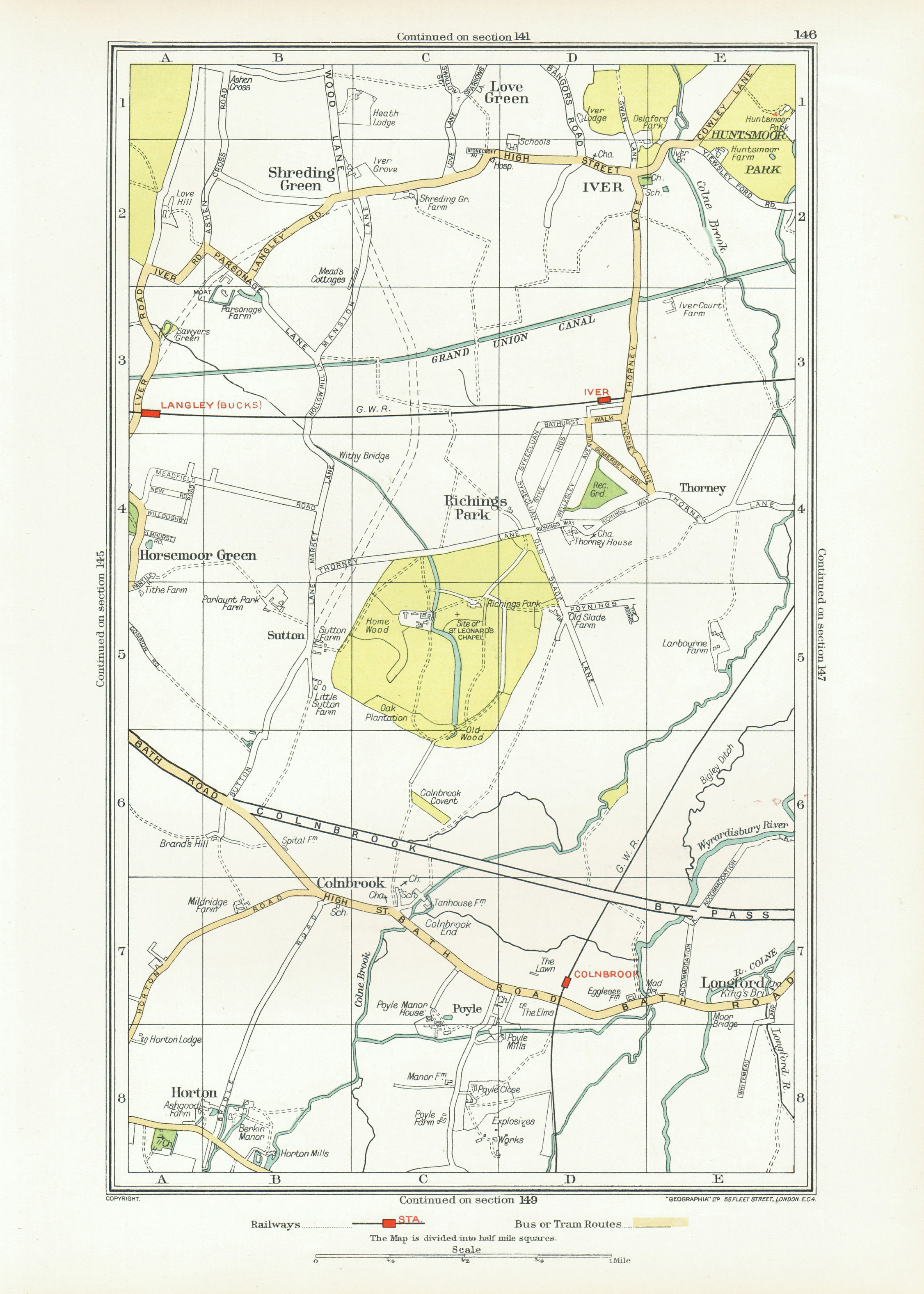 Associate Product LANGLEY. Iver Colnbrook Richings Park Horton Poyle Shreding/Love Green 1933 map
