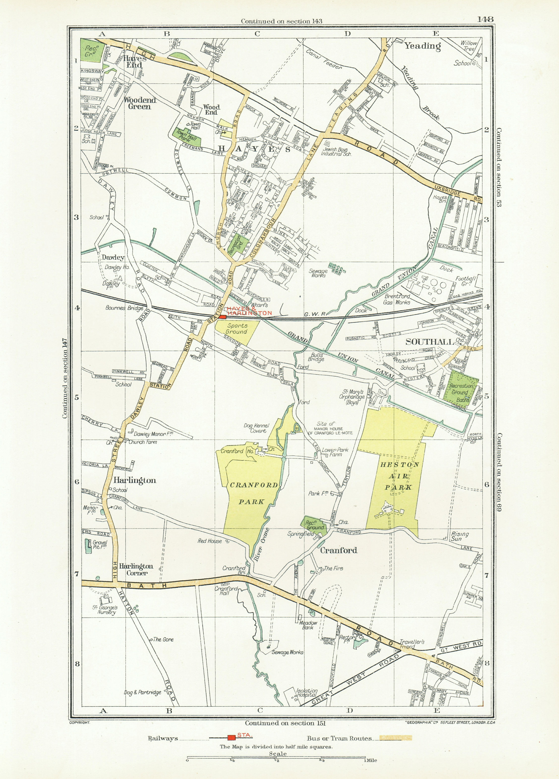 Associate Product HAYES SOUTHALL. Cranford Hounslow Harlington Heathrow Heston Yeading 1933 map
