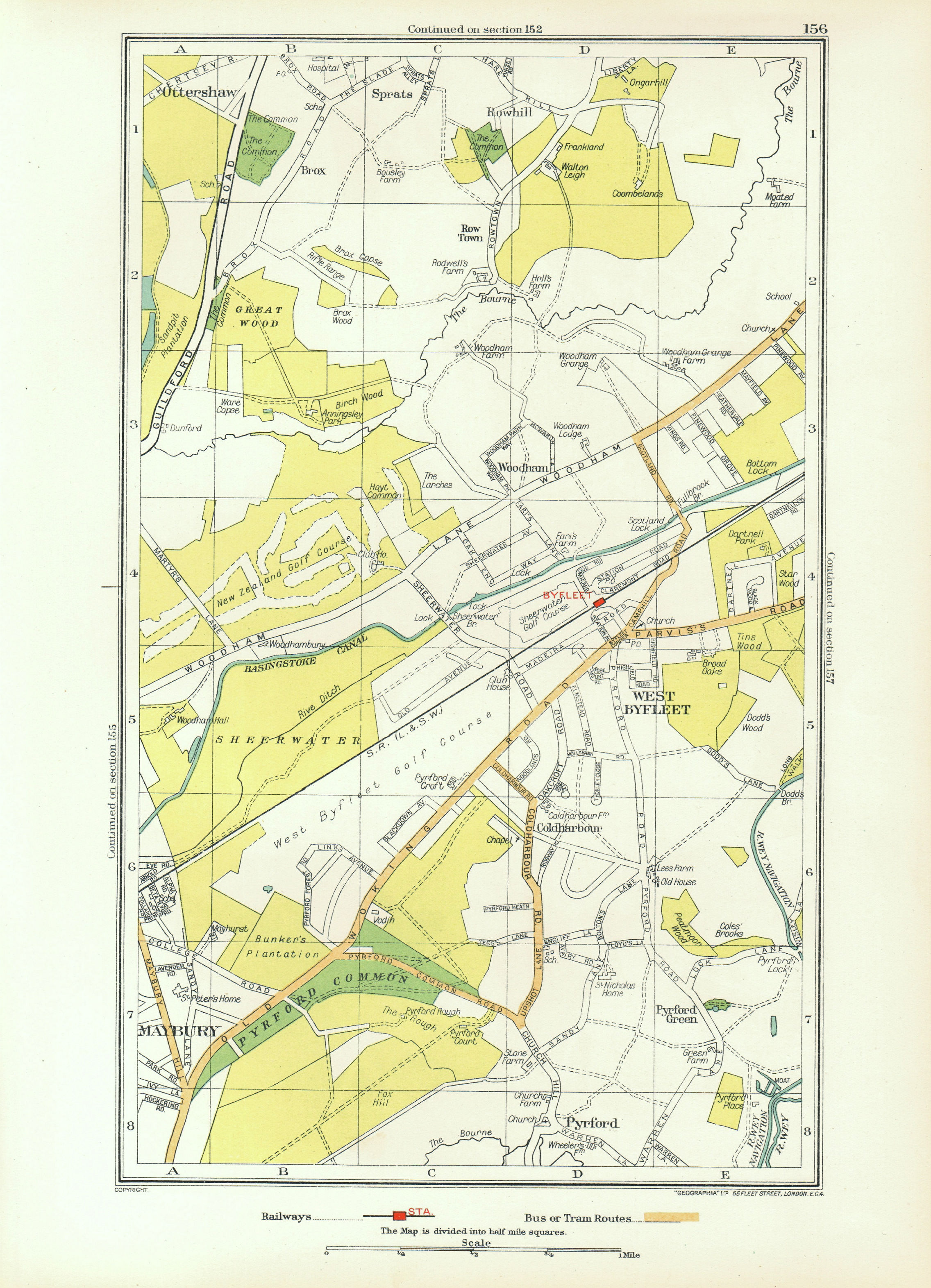 Associate Product WEST BYFLEET. Row Town Addlestone Woodham Sheerwater Maybury Pyrford 1933 map