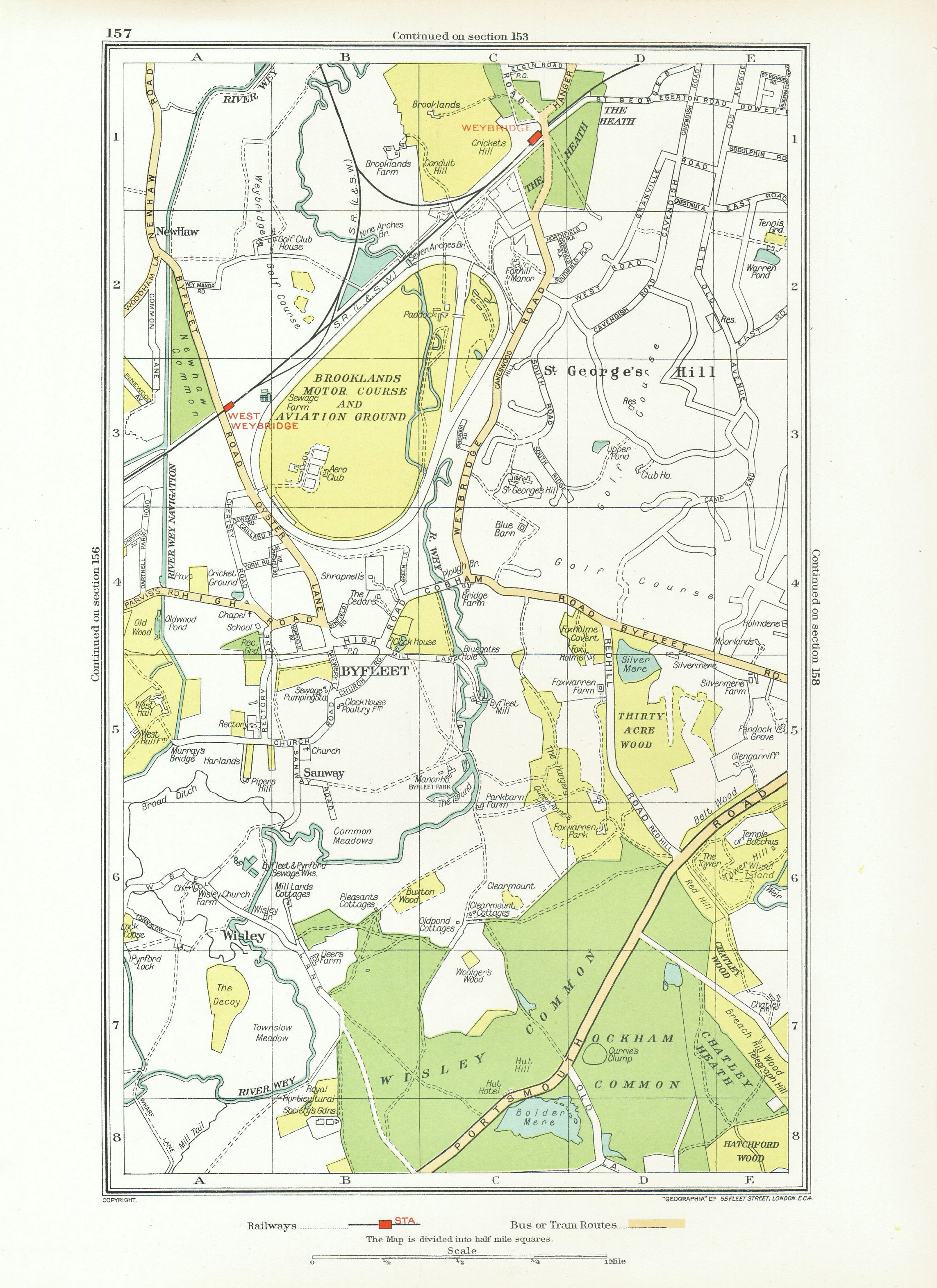 Associate Product BYFLEET. Brooklands St George's Hill Weybridge Wisley (Surrey) 1933 old map
