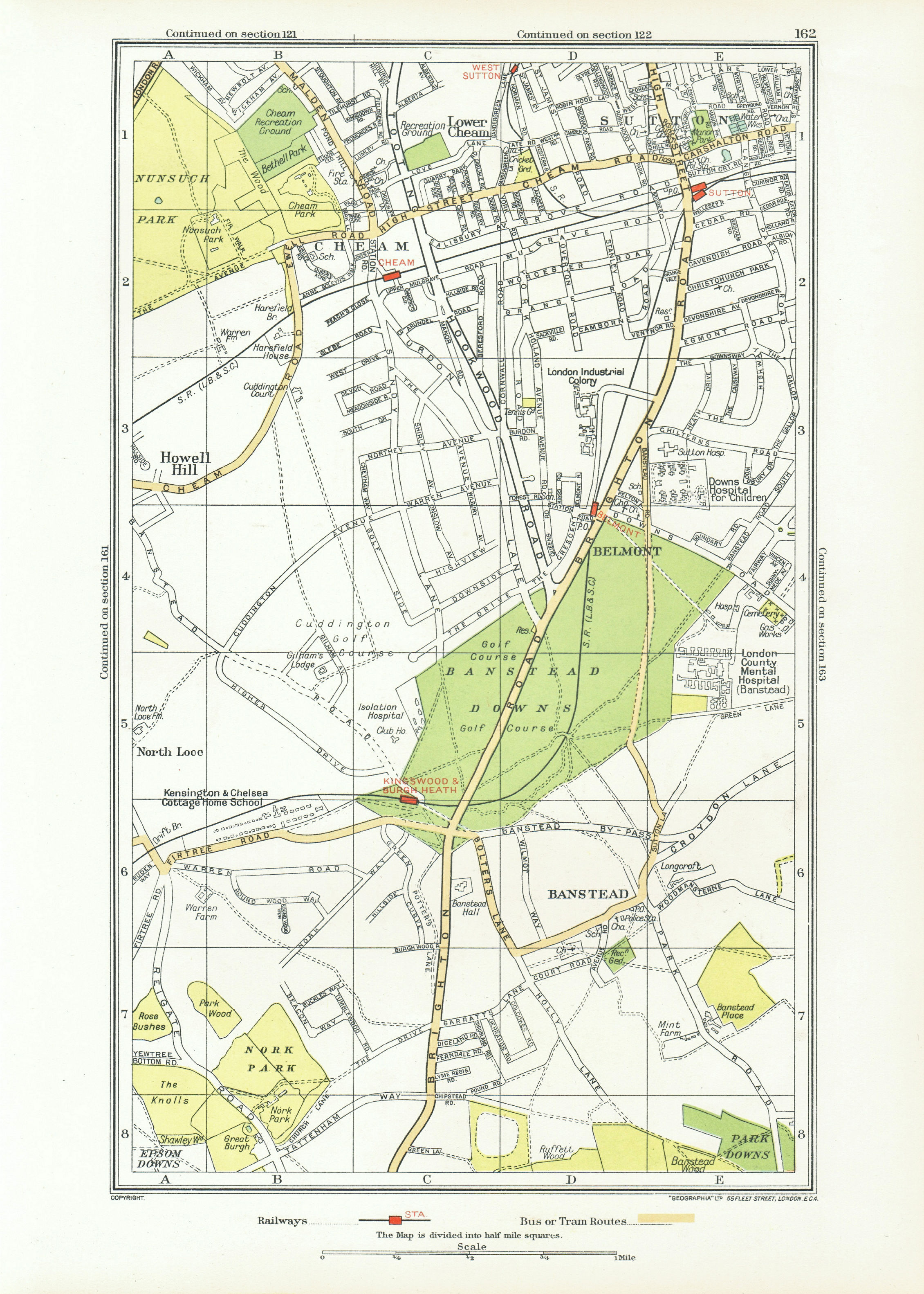 Associate Product SUTTON CHEAM BANSTEAD. Belmont Nork East Ewell Carshalton Beeches 1933 old map