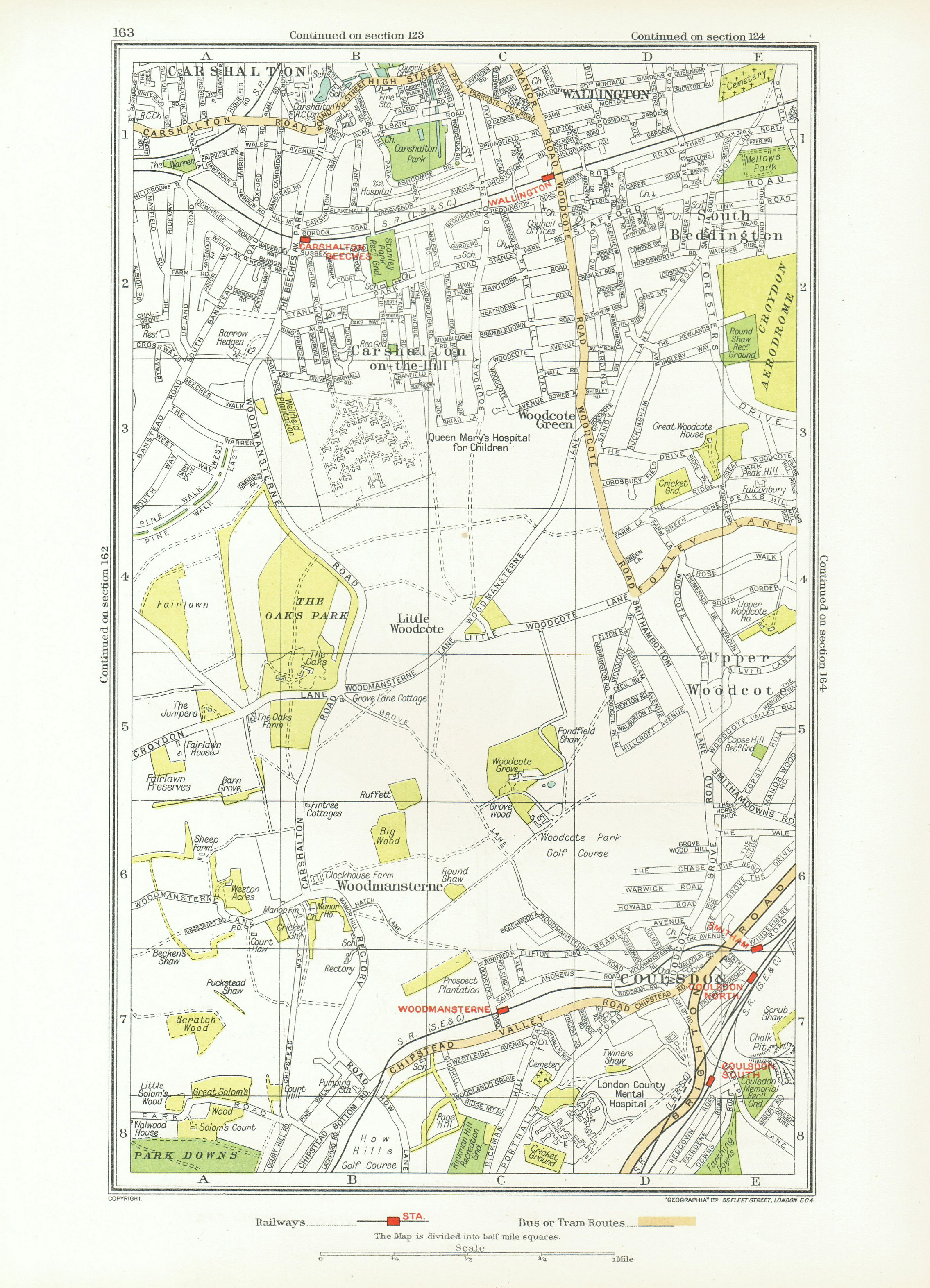 South Croydon Kenley Sanderstead Roundshaw Woodcote 1937 map PURLEY COULSDON 