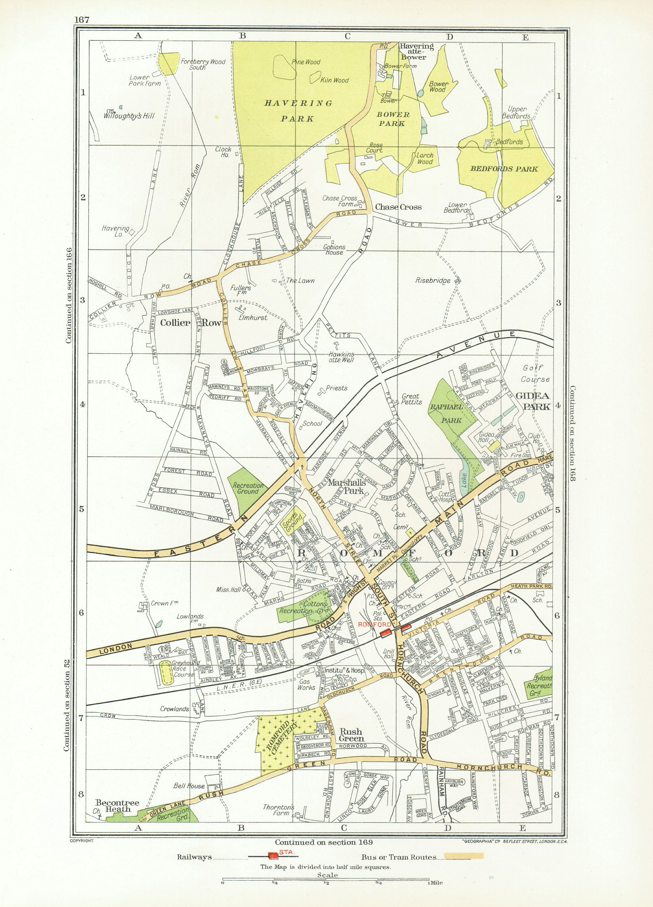 Associate Product ROMFORD. Collier Row Rush Green Havering-atte-Bower Rise/Gidea Park 1933 map