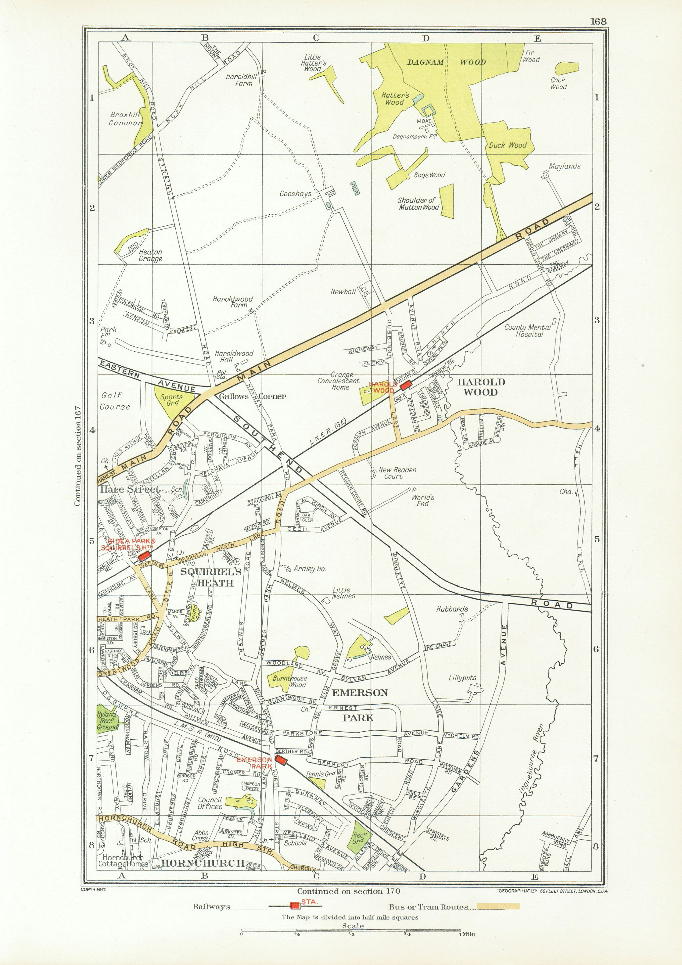 Associate Product ROMFORD. Hornchurch Harold Wood Emerson Park Harold Hill Upminster 1933 map