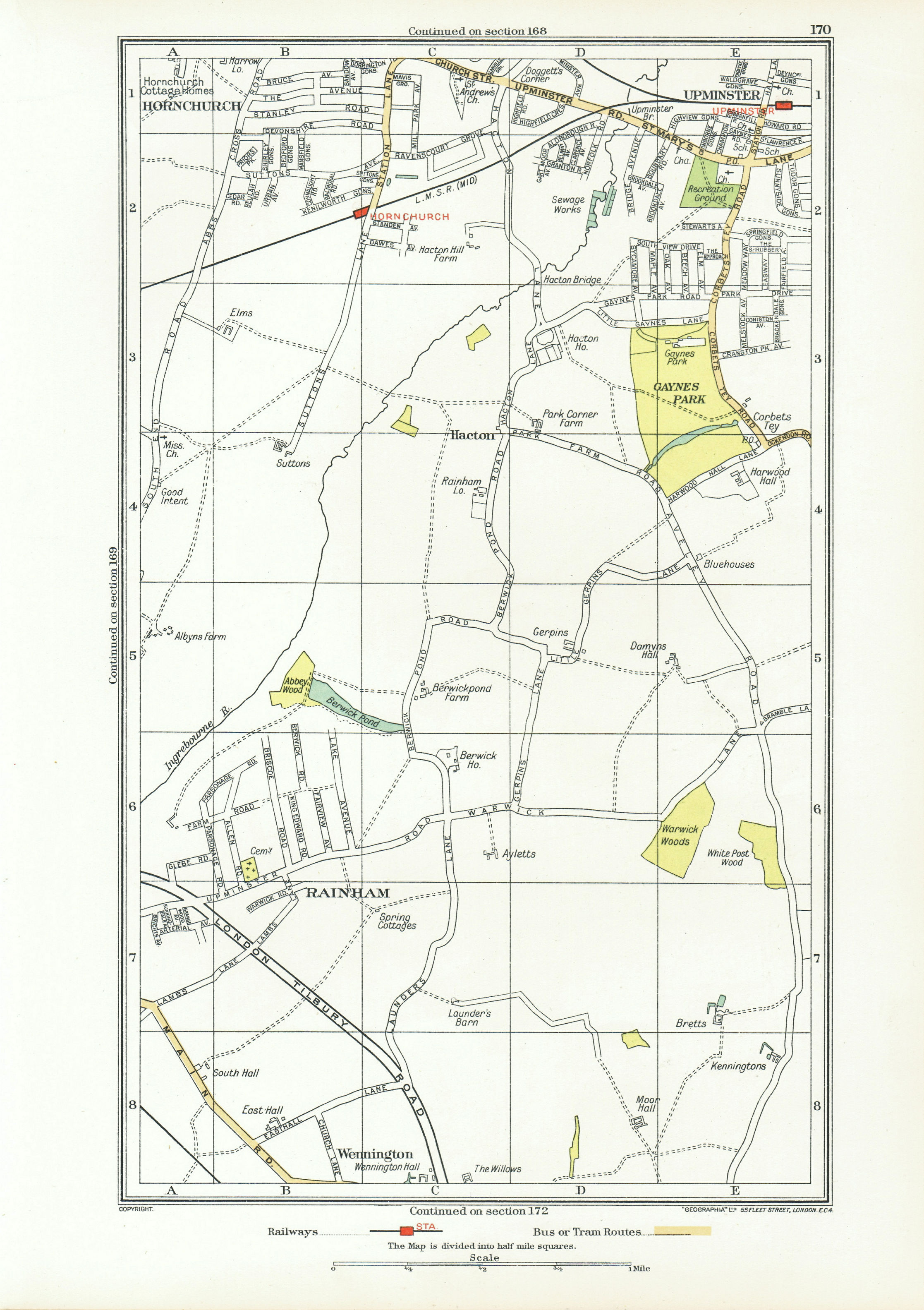 Associate Product HORNCHURCH UPMINSTER. Rainham Corbets Tey Wennington (Essex) 1933 old map