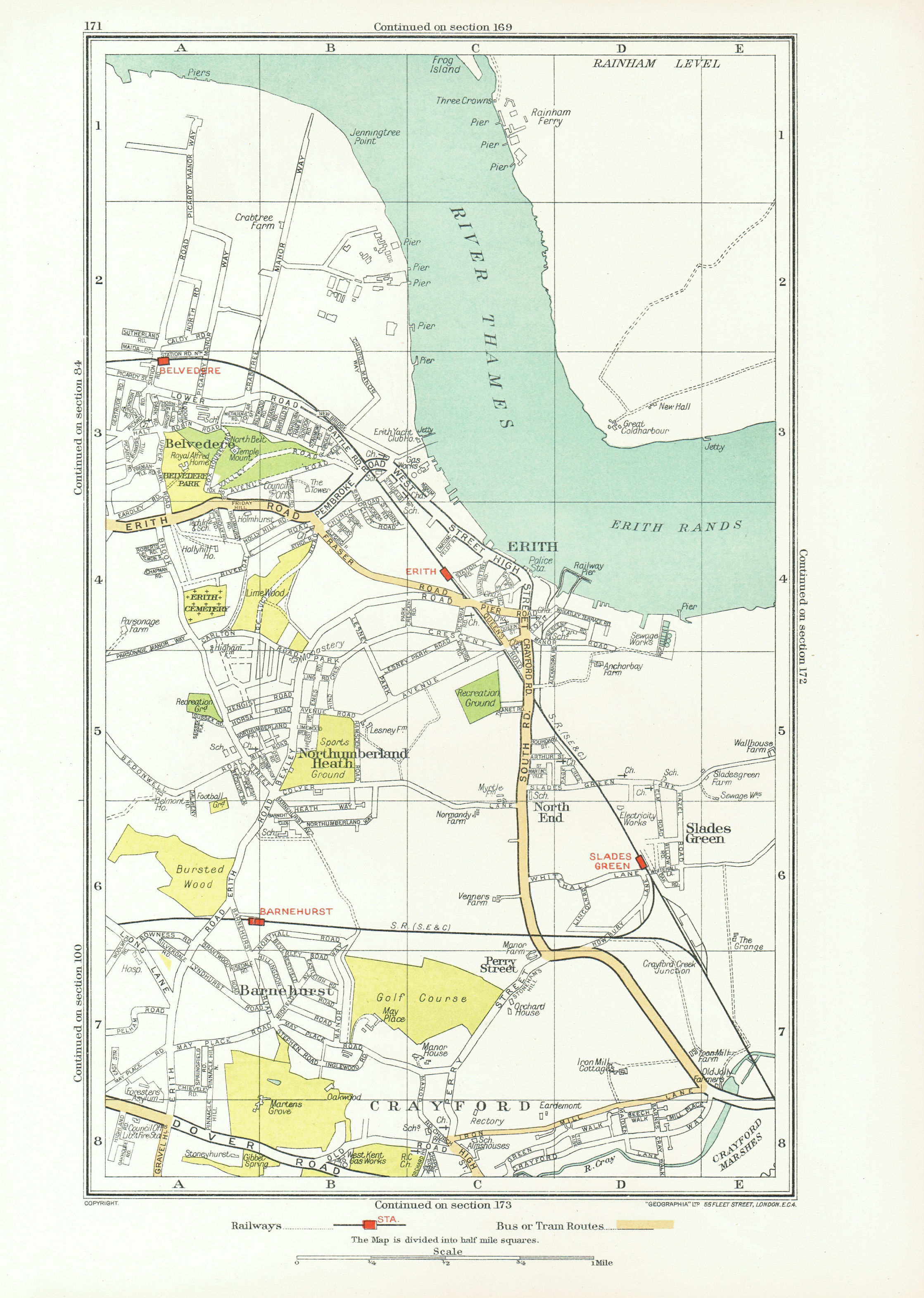 Associate Product ERITH. Crayford Barnehurst Slade Green Belvedere Northumberland Heath 1933 map